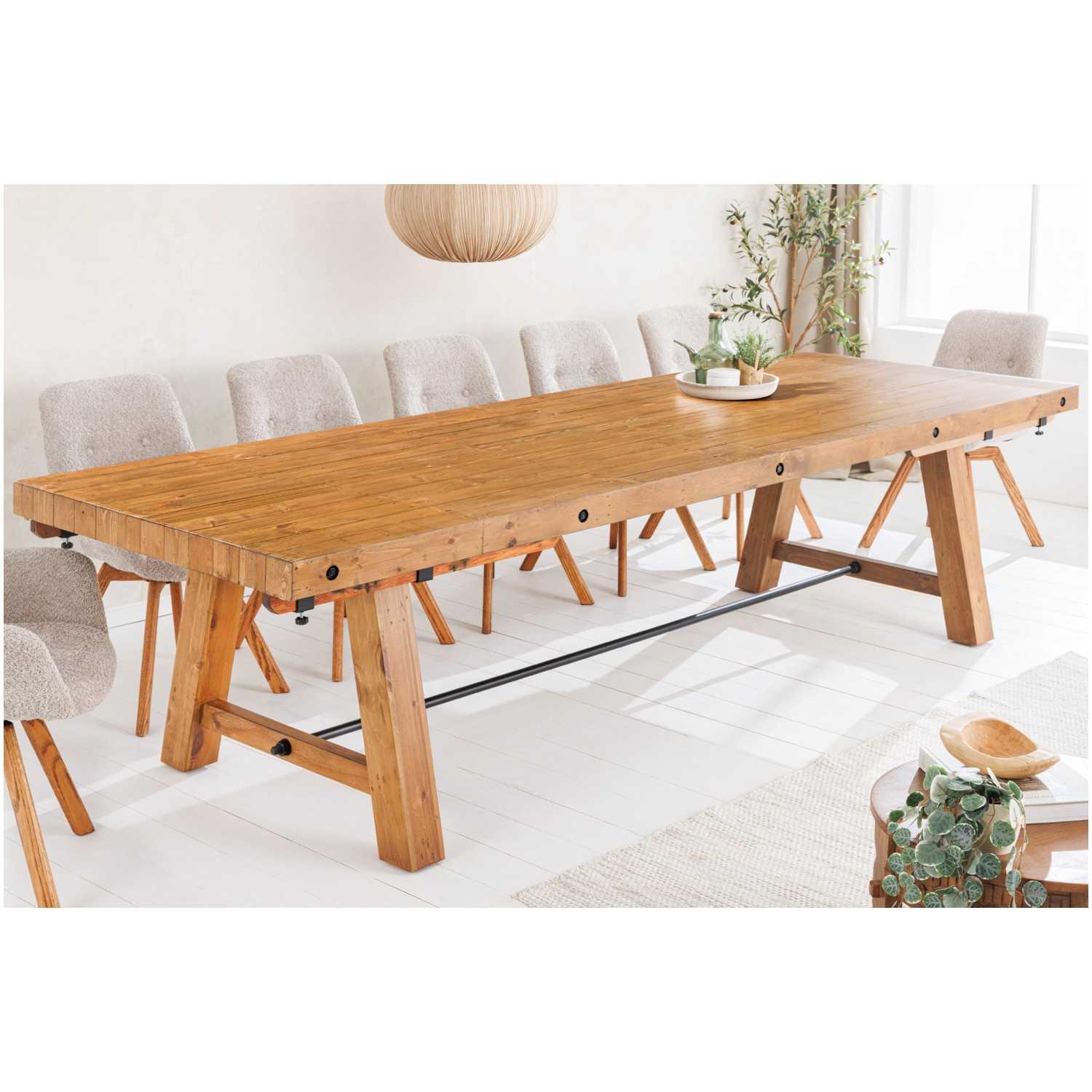Esstisch ausziehbar Massivholz XL Industry Loft recyceltes Pinienholz braun 300x100