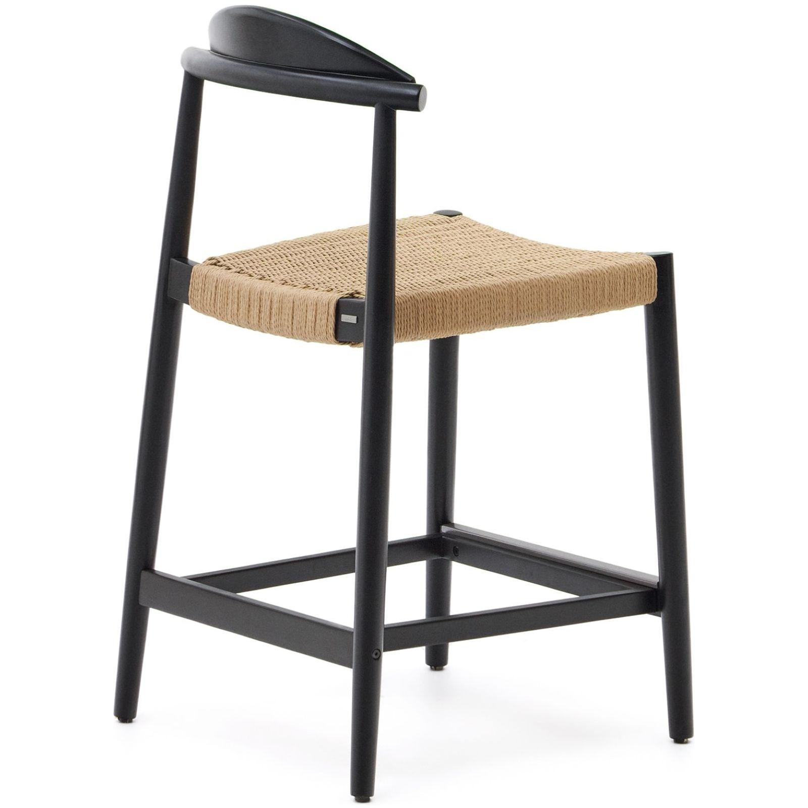 Barhocker aus Holz Nina Akazie schwarz Seil beige Sitzhöhe 62cm