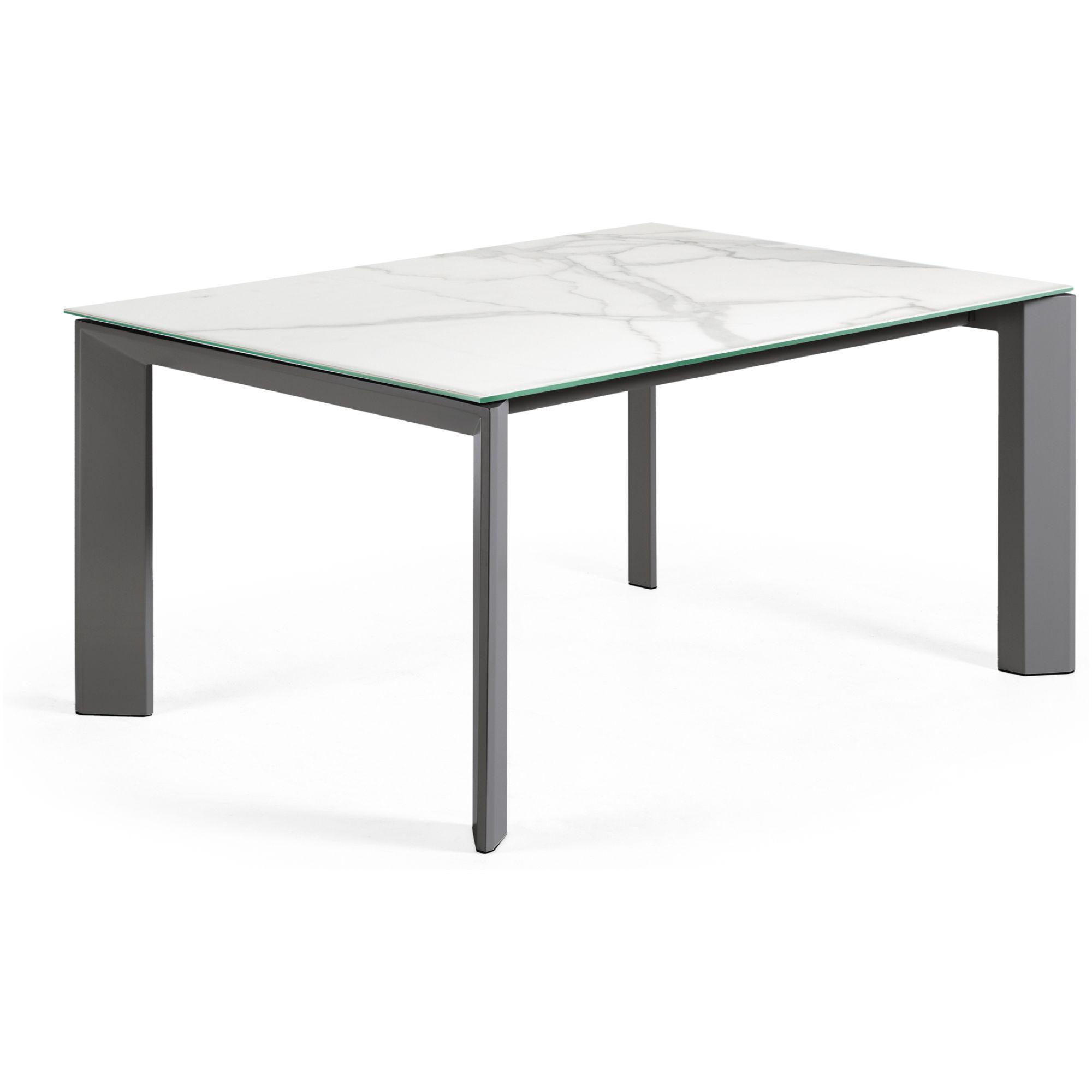 Ausziehtisch Axis 160-200x90 Keramikglas Kalos Weiss Stahlbeine dunkelgrau