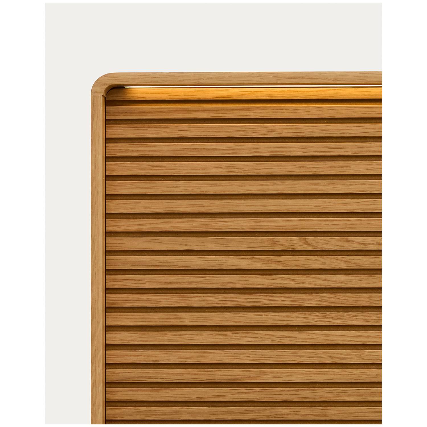 Bett Norlen aus Eichenfurnier mit naturfarbenem Finish und LED-Licht für Matratzen 180x200 FSC Mix Credit