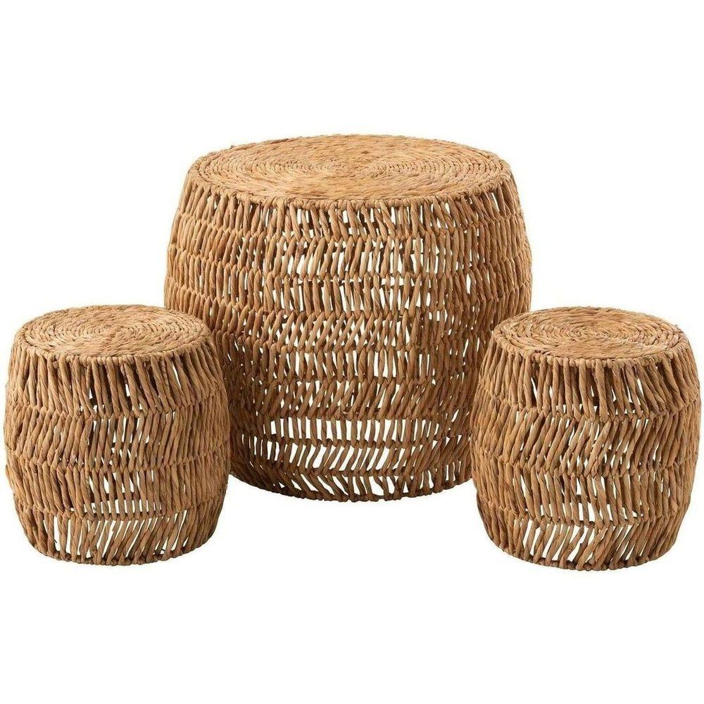 Couchtisch Hocker Natur Rattan Bambus (3er-Set)