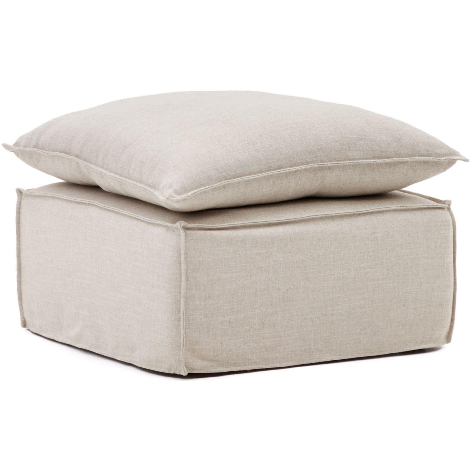 Bezug für Fussablage Hocker Anarela aus Leinen in Beige 80x80