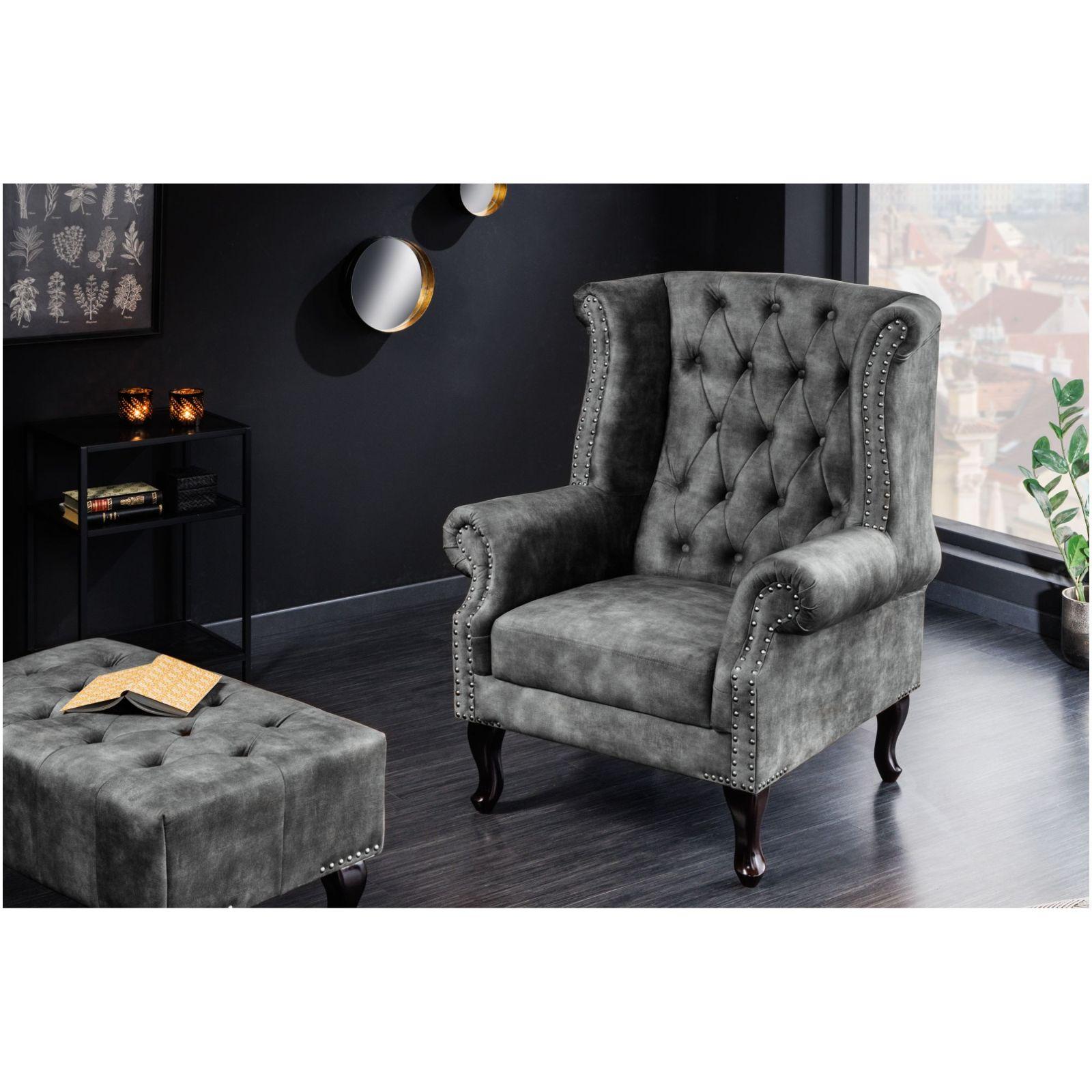 Chesterfield Ohrensessel Samt antik grau