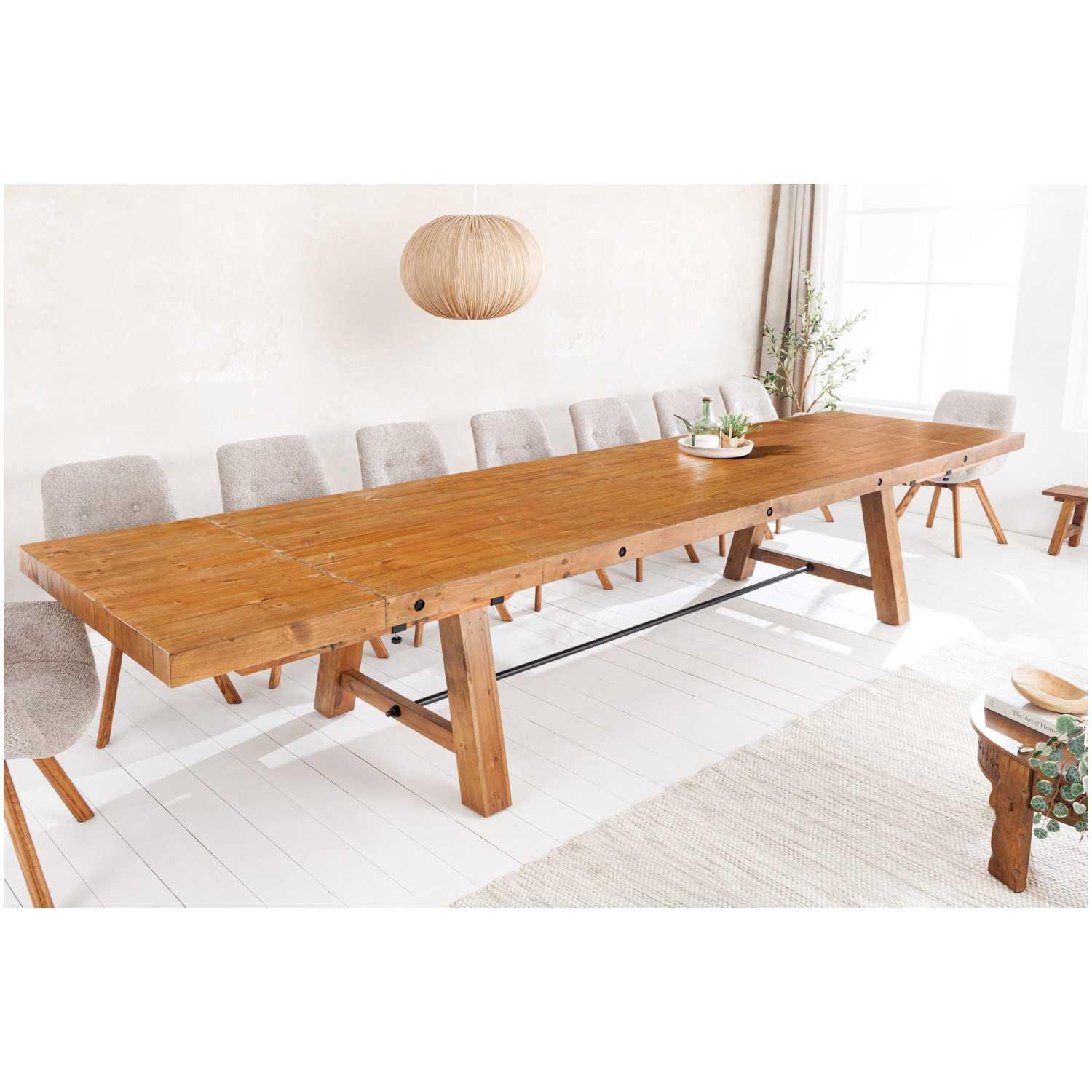 Esstisch ausziehbar Massivholz XL Industry Loft recyceltes Pinienholz braun 300x100