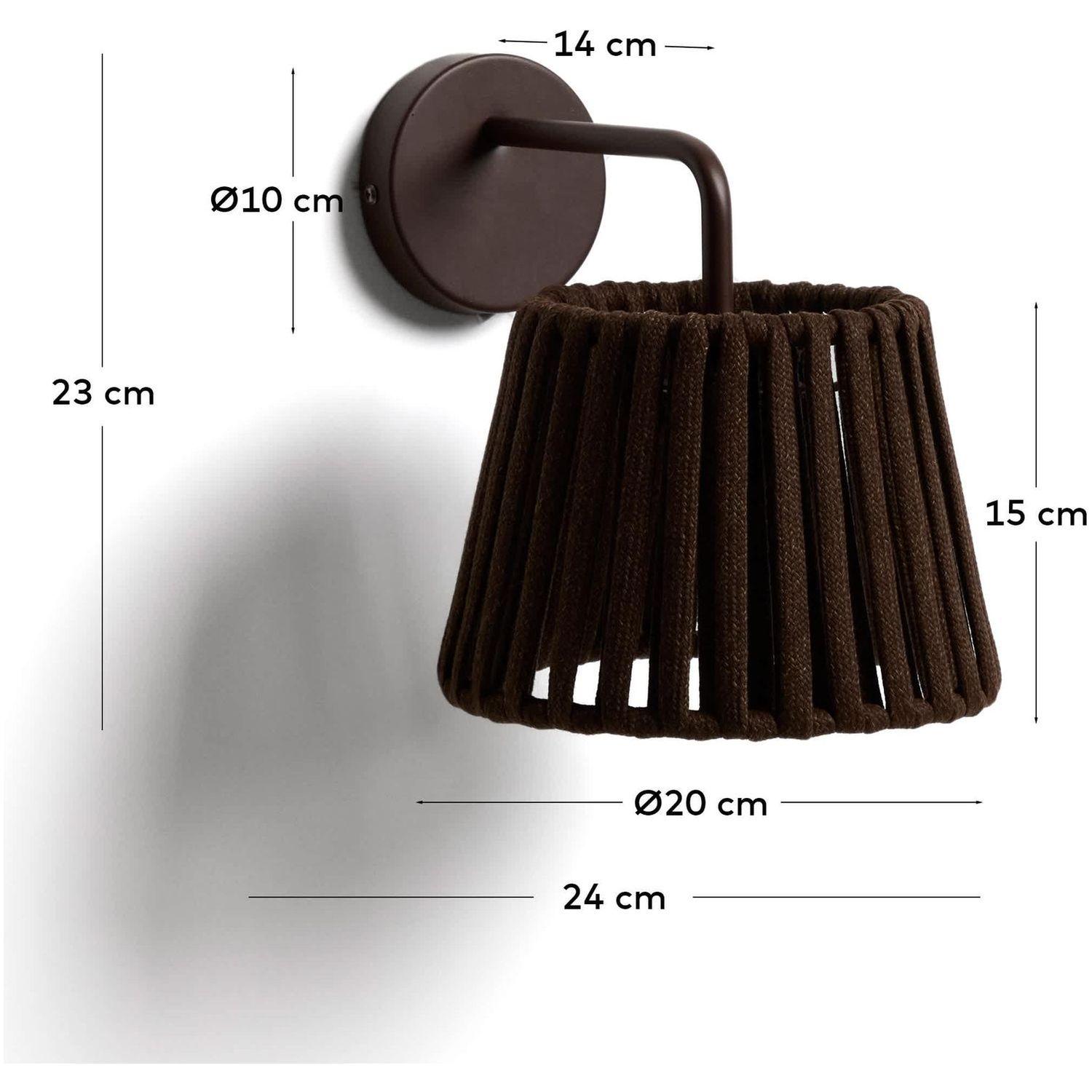 Outdoor-Wandleuchte Aldet aus flachem Seil und braunem Metall