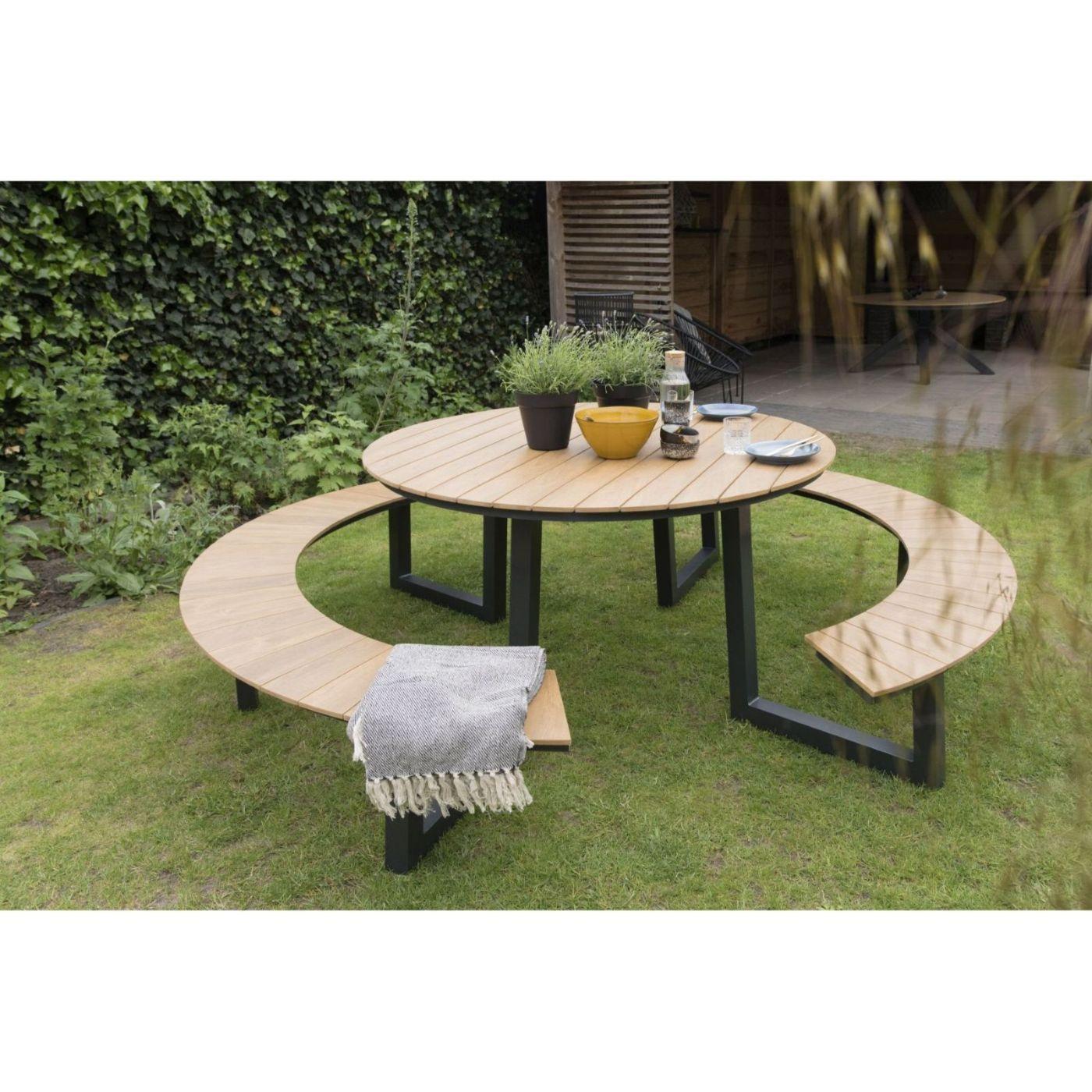 Garten Picknick Tischset rund Aluminium Poly-Holz Piazza
