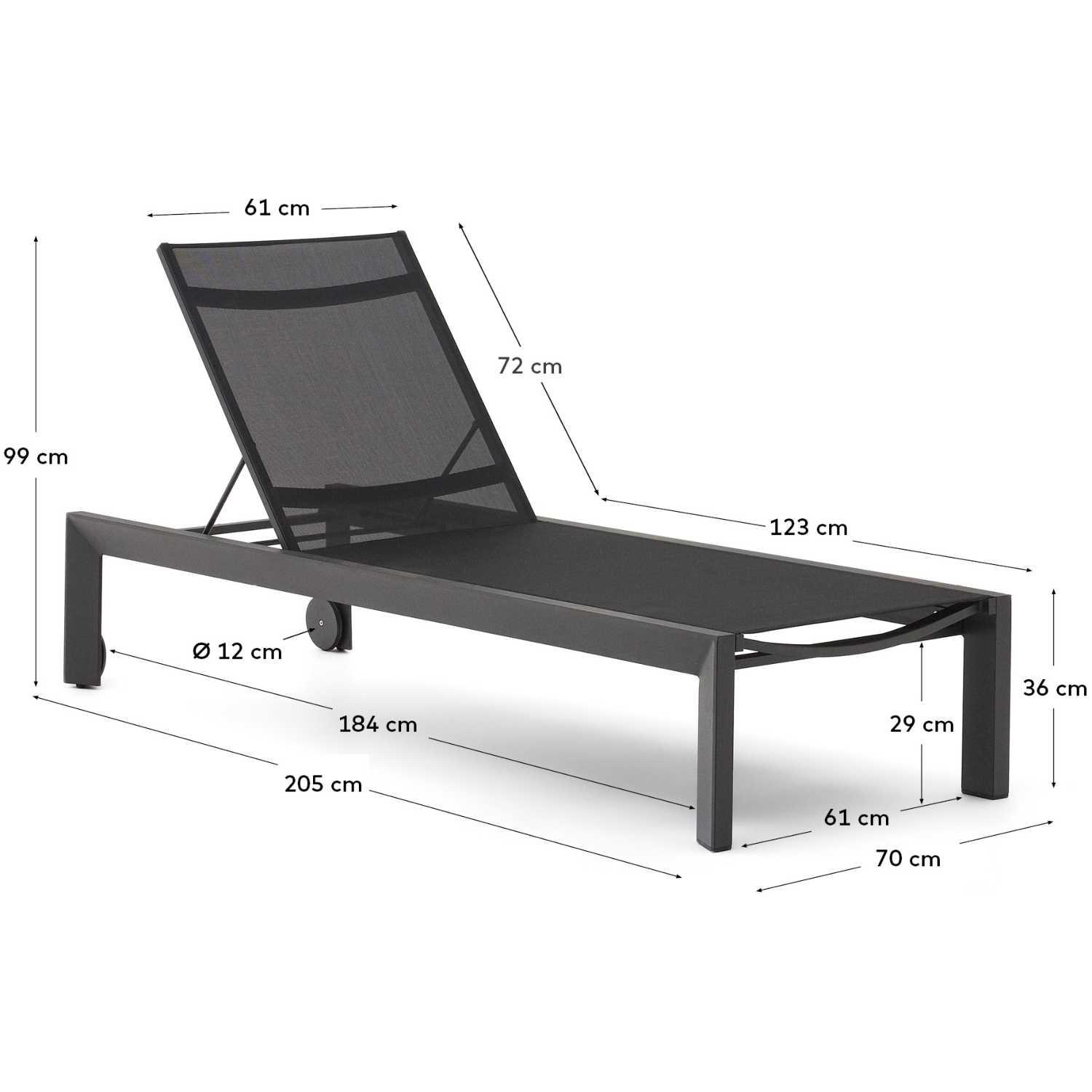 Sonnenliege Canutells verstellbar Aluminium dunkelgrau (mit Rollen)
