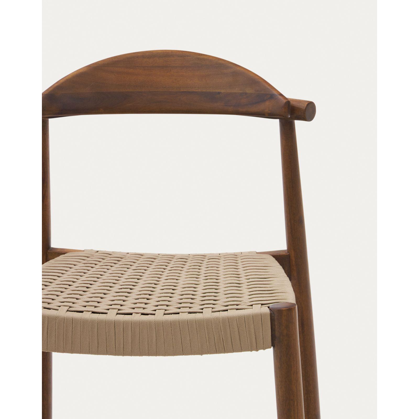 Barhocker aus Holz Nina Akazie Nussbaumfarbig Seil beige Sitzhöhe 62cm