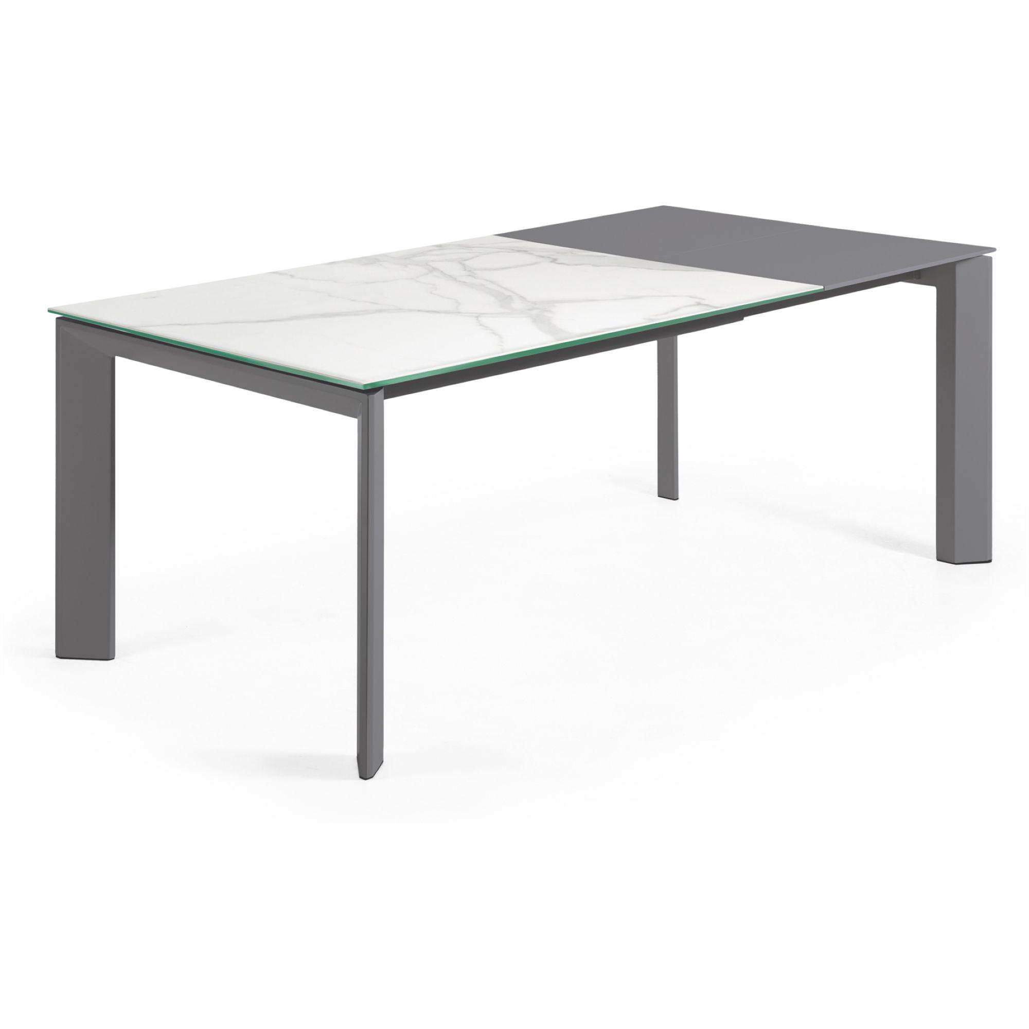 Ausziehtisch Axis  140-200x90 Keramikglas Kalos Weiss Stahlbeine dunkelgrau
