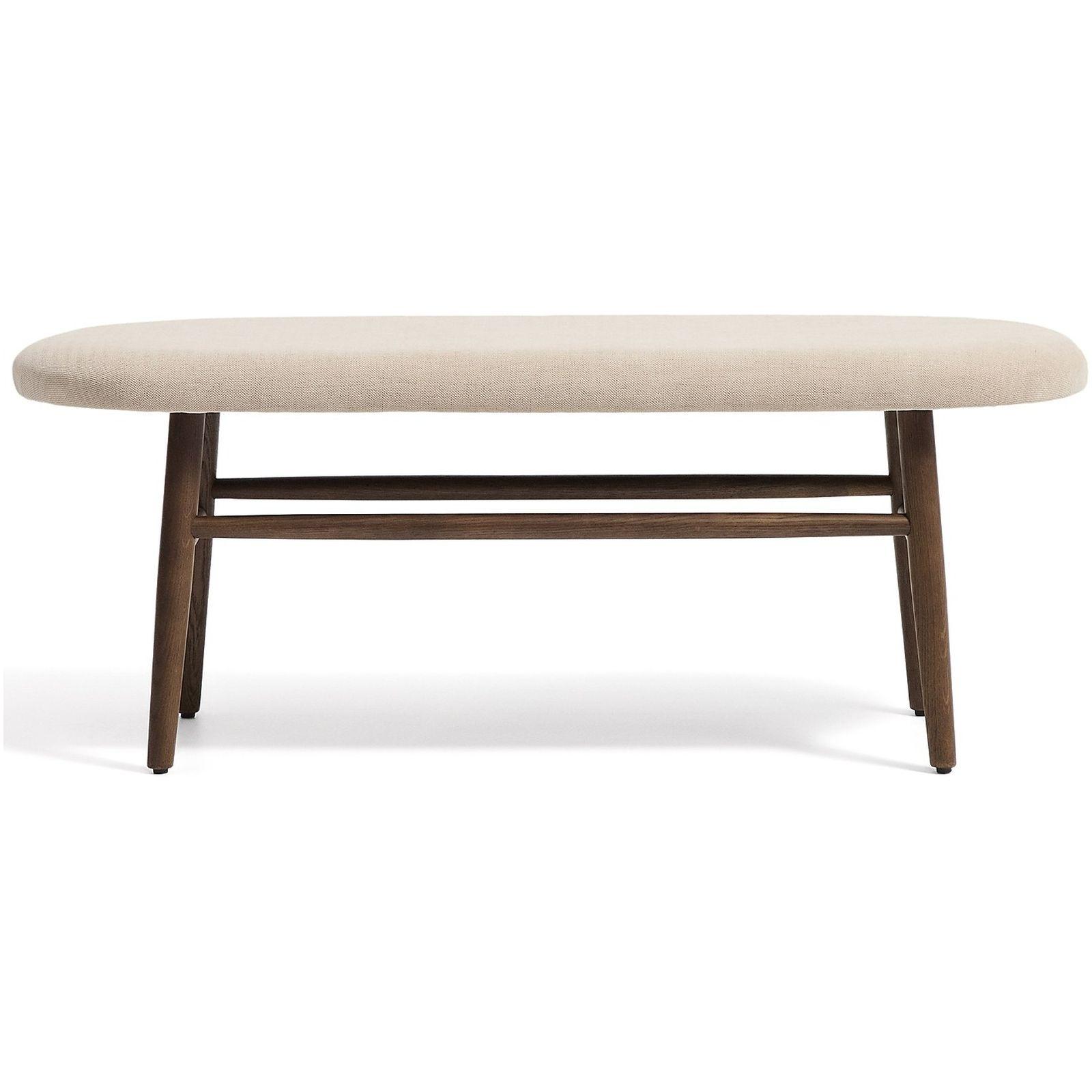 Bank Helda in beiger Chenille und massivem Eichenholz mit Nussbaumfinish FSC Mix Credit 122