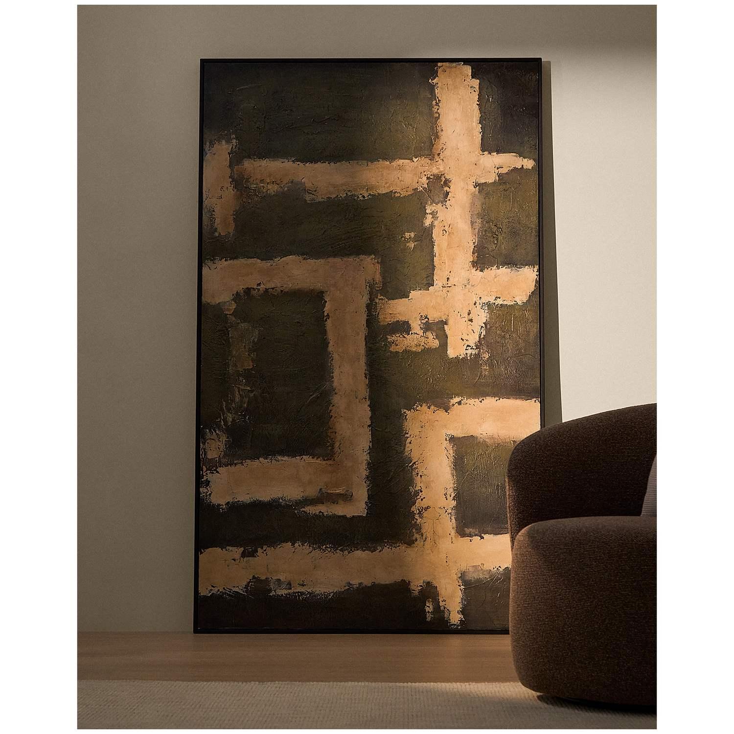 Abstraktes Bild Emeri handgemalt in Oliv- und Beigetönen 120x200