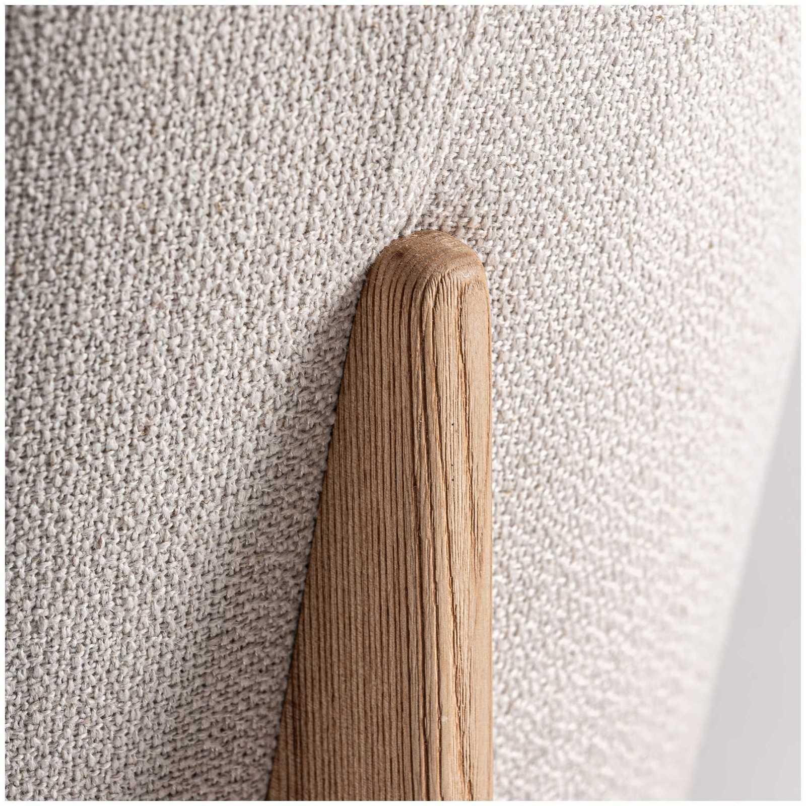 Design Holzstuhl mit Armlehne rund Nara Stoff beige Eichenholz natur
