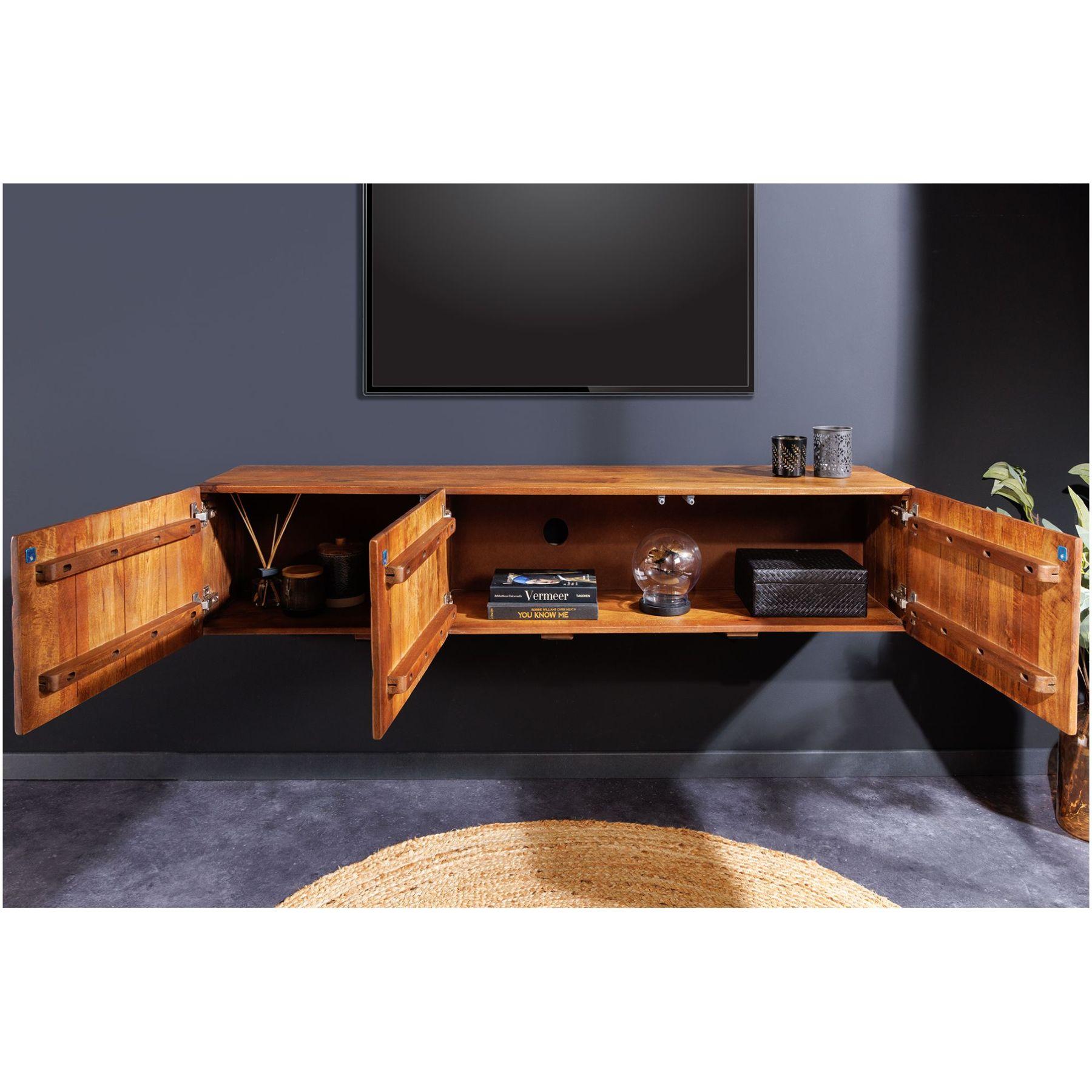 TV Wand Hängeschrank Vintage Cuben 160 braun Mangoholz