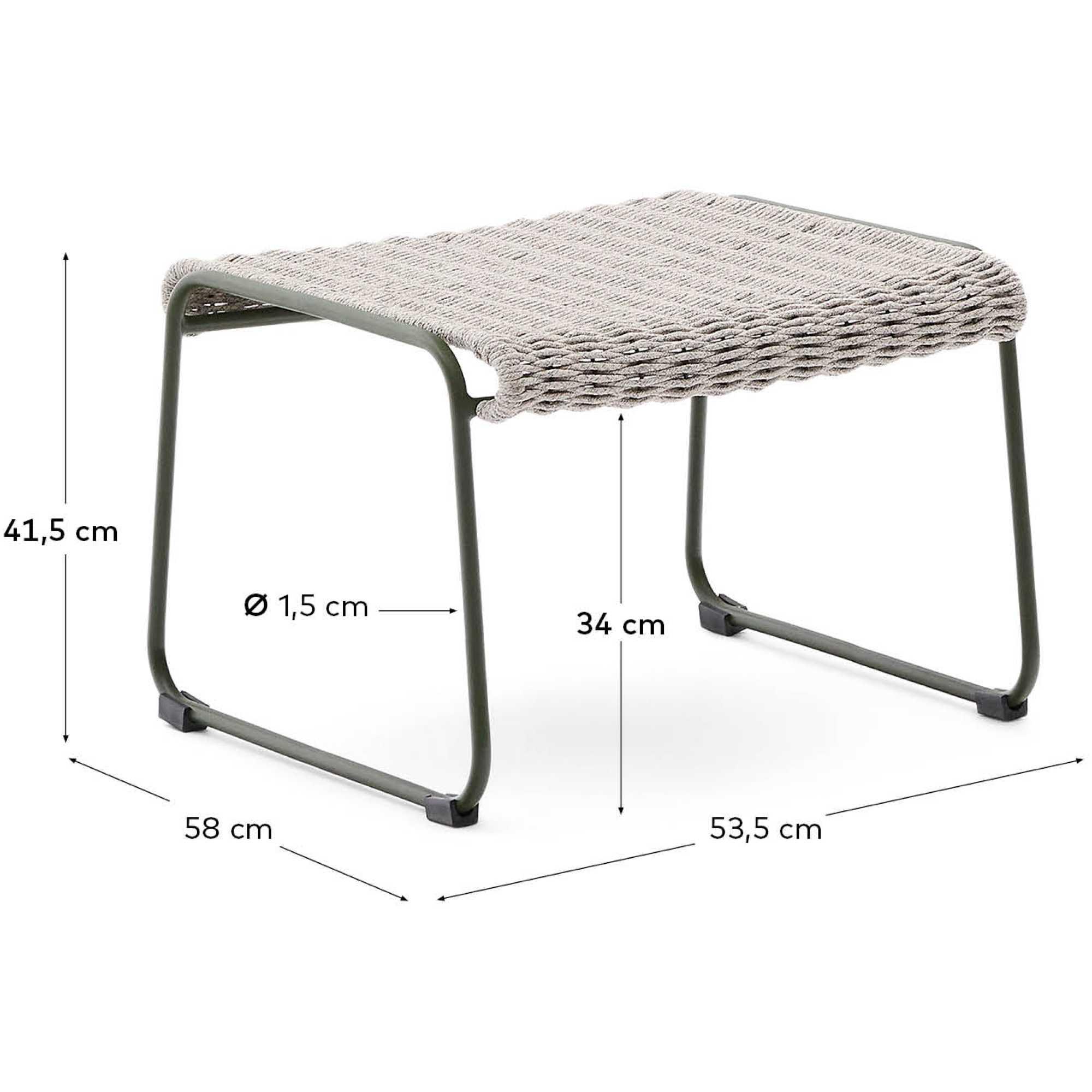 Fussablage Hocker Maurina verzinkter Stahl grün Seil ecru grau 58x52.5