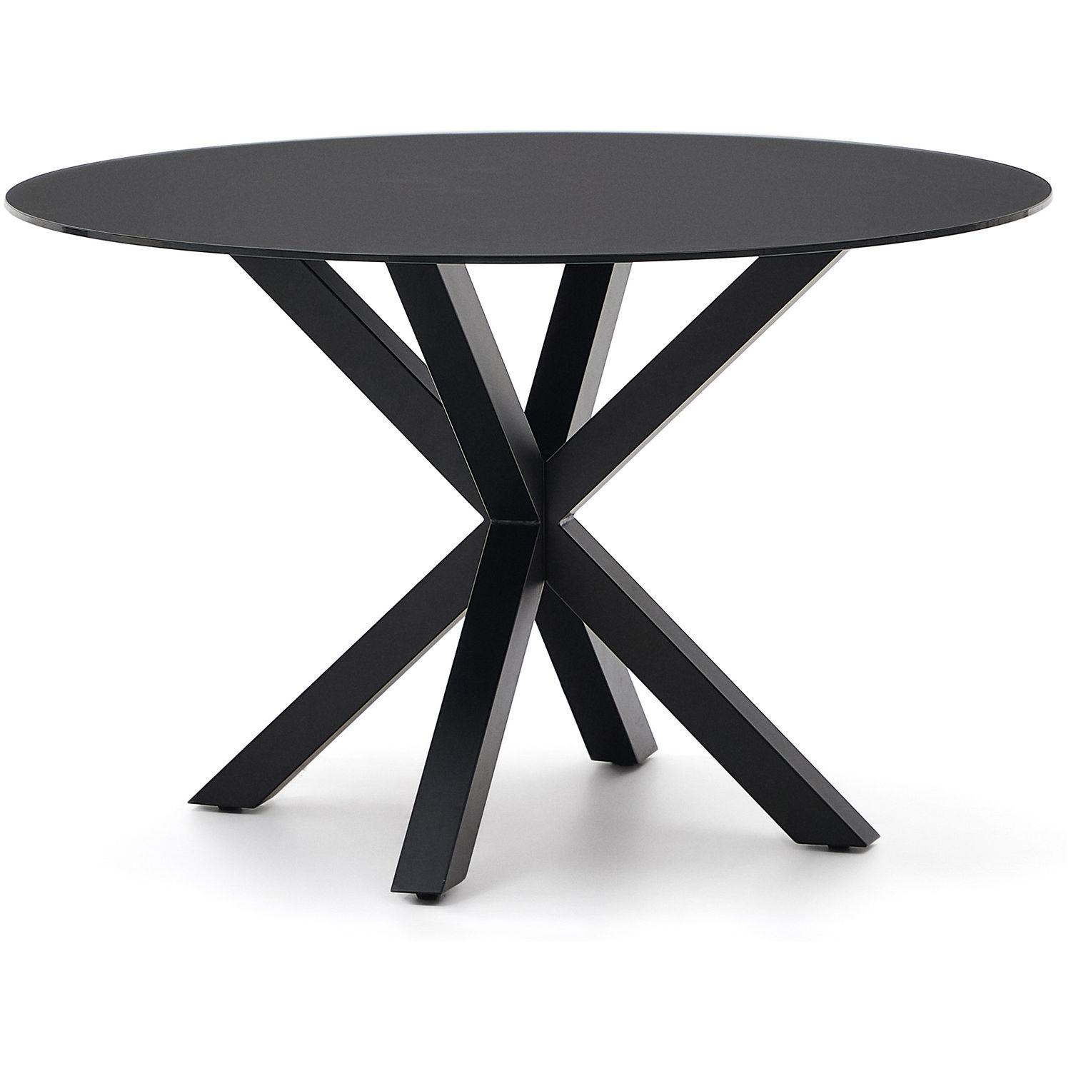 Argo runder Tisch aus schwarzem Glas mit schwarzen Stahlbeinen Ø 120 cm