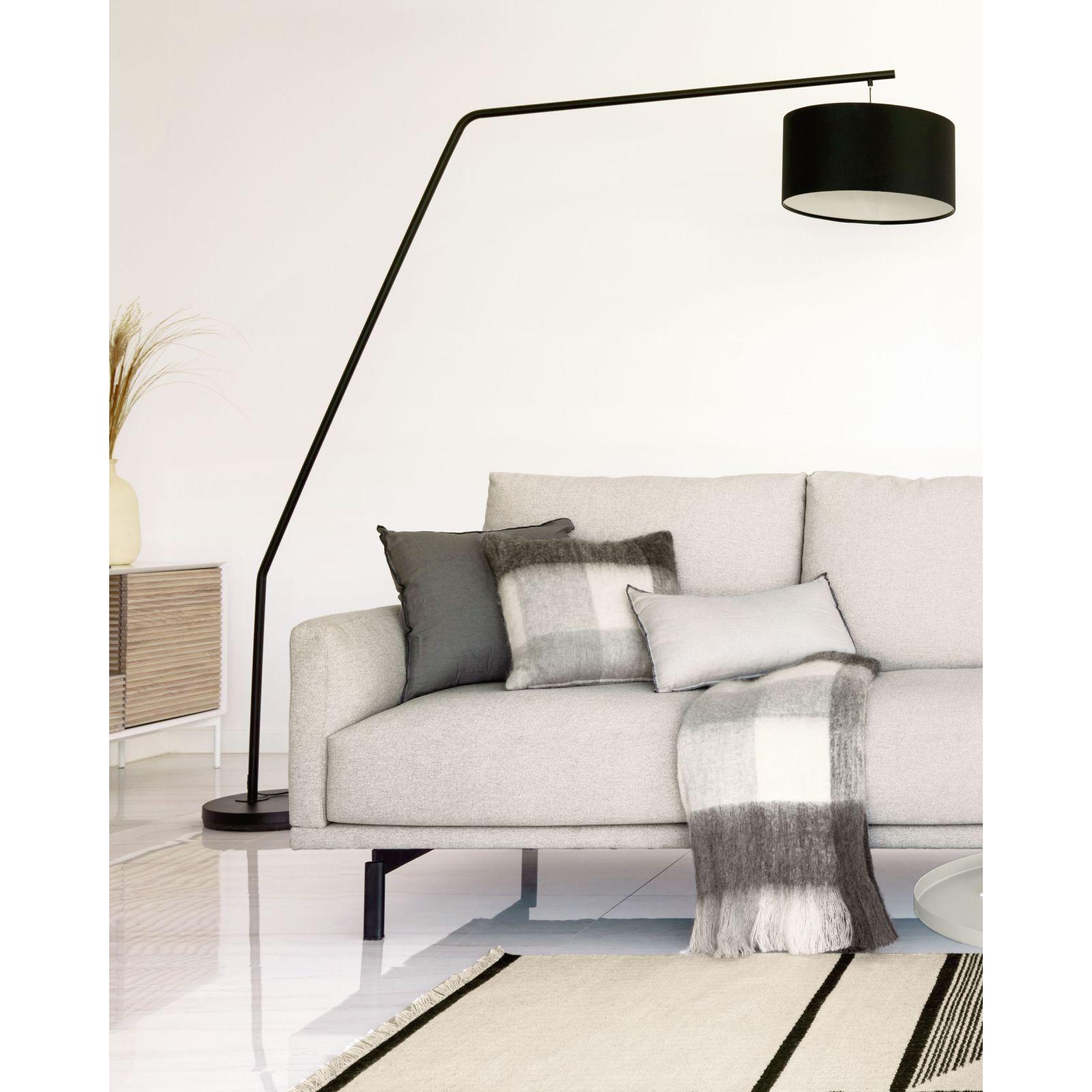 Stehlampe Bogenleuchte Ciana Metall schwarz Lampenschirm Baumwolle