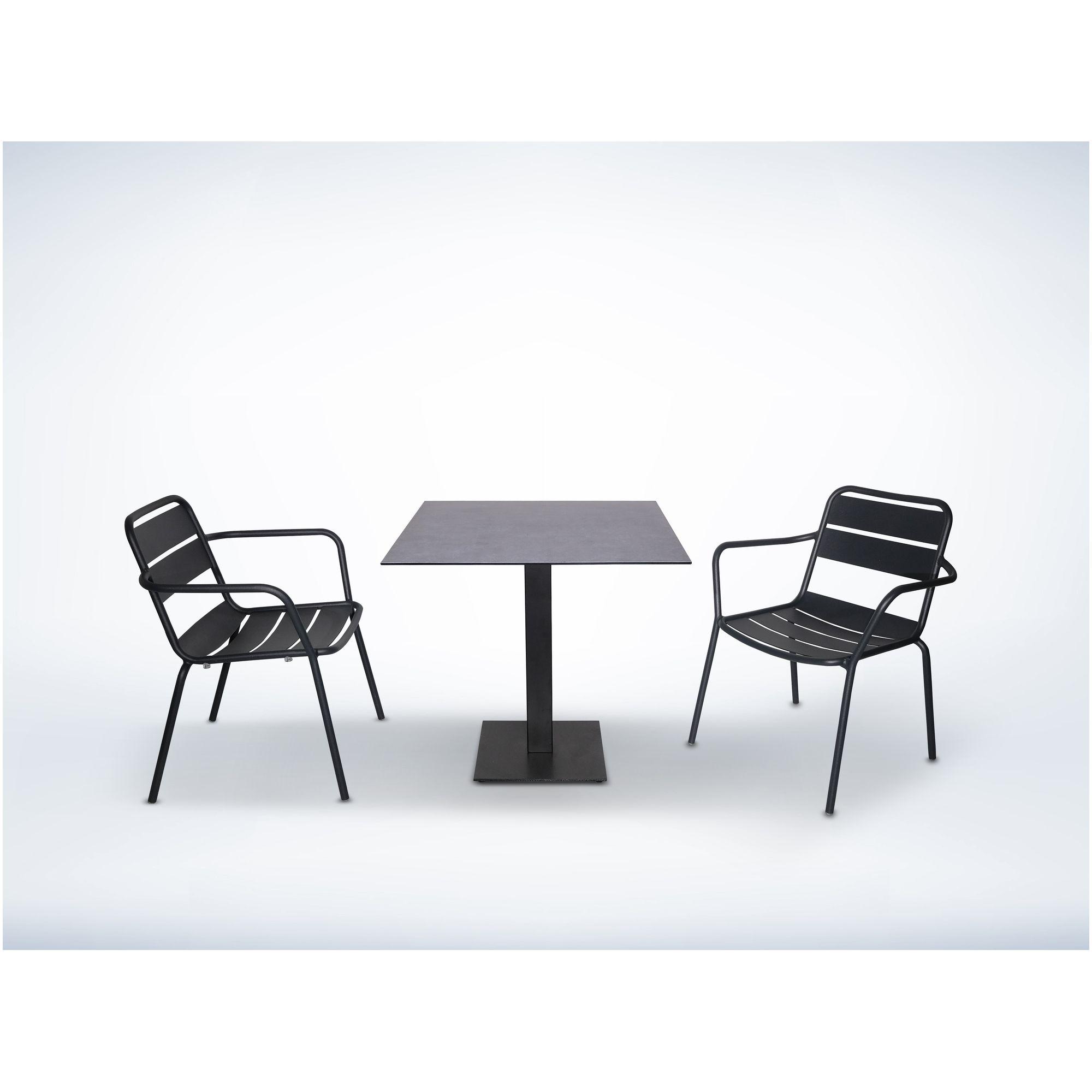 Gartentisch quadratisch Bistro 1 Metall schwarz matt Platte Keramikdekor 80x80