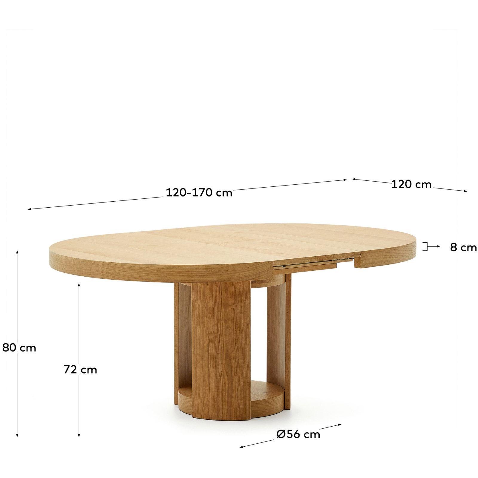 Esstisch Ausziehtisch rund Artis Massivholz und Eichenfurnier 100% FSC - Grösse: 120x120-170x80