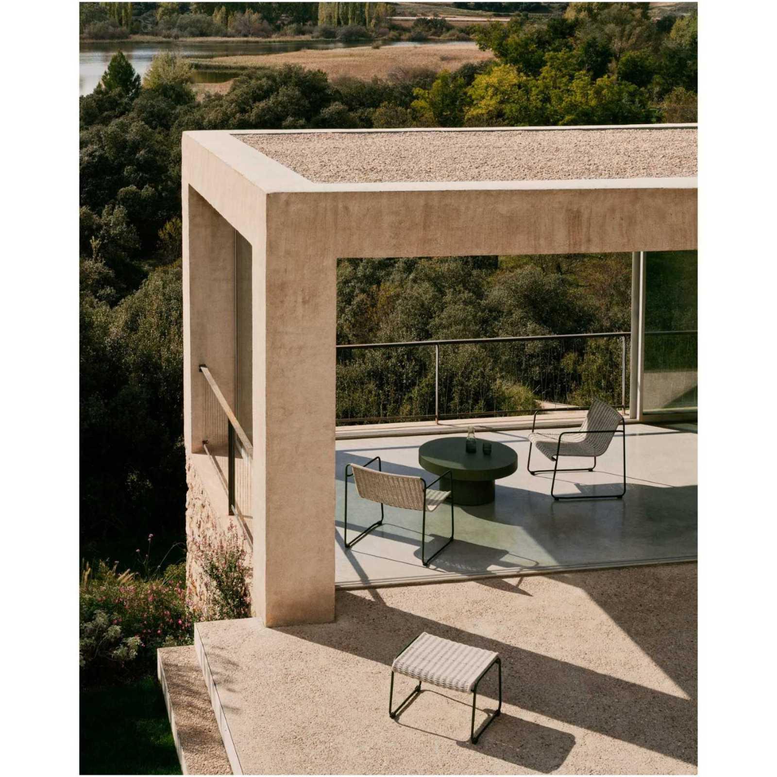 Fussablage Hocker Maurina verzinkter Stahl grün Seil ecru grau 58x52.5