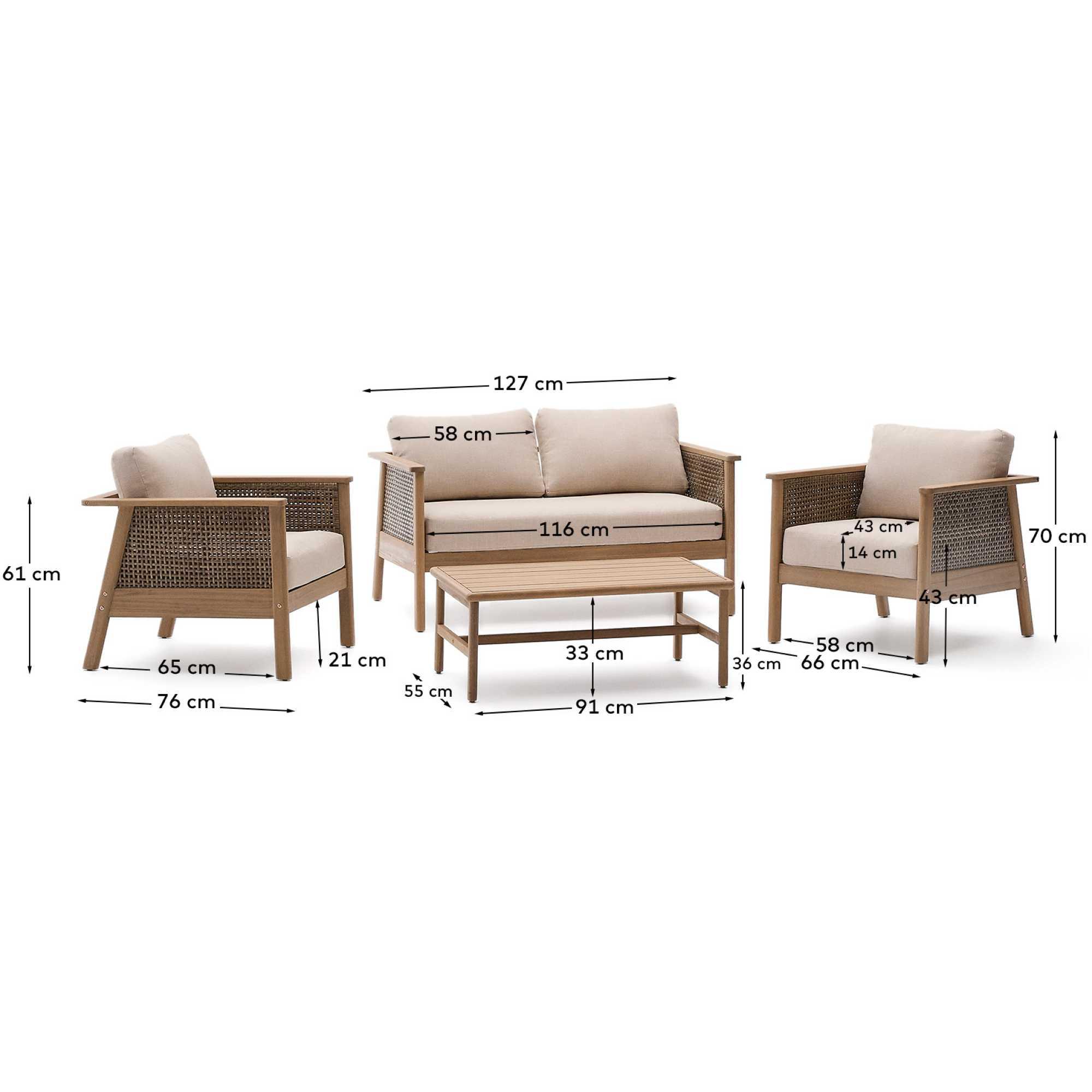 Garten Sitzgruppe Set Alabe Akazienholz 100% FSC Rattan (4-teilig)