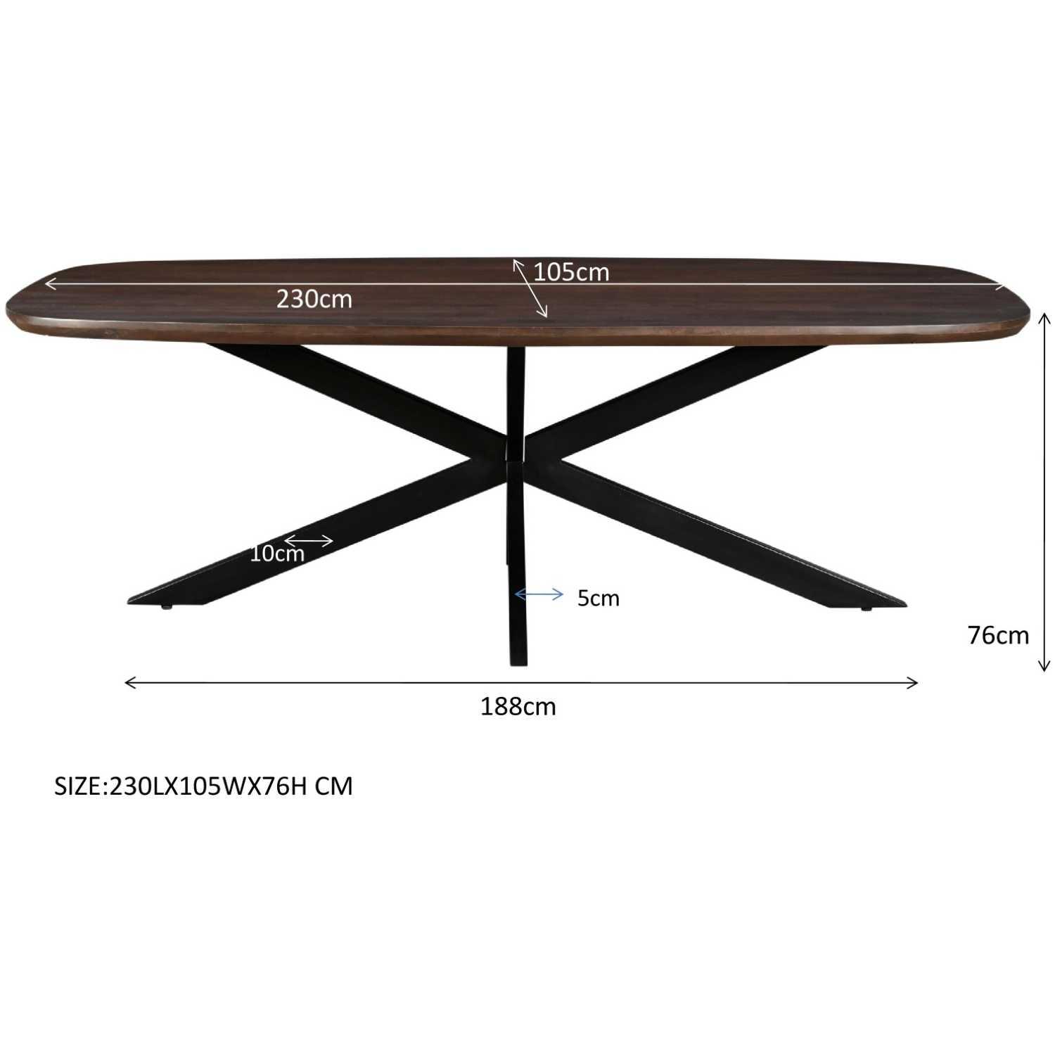 Esstisch abgerundet Lasse Spider Mangoholz rustikal braun - Grösse: 230x105