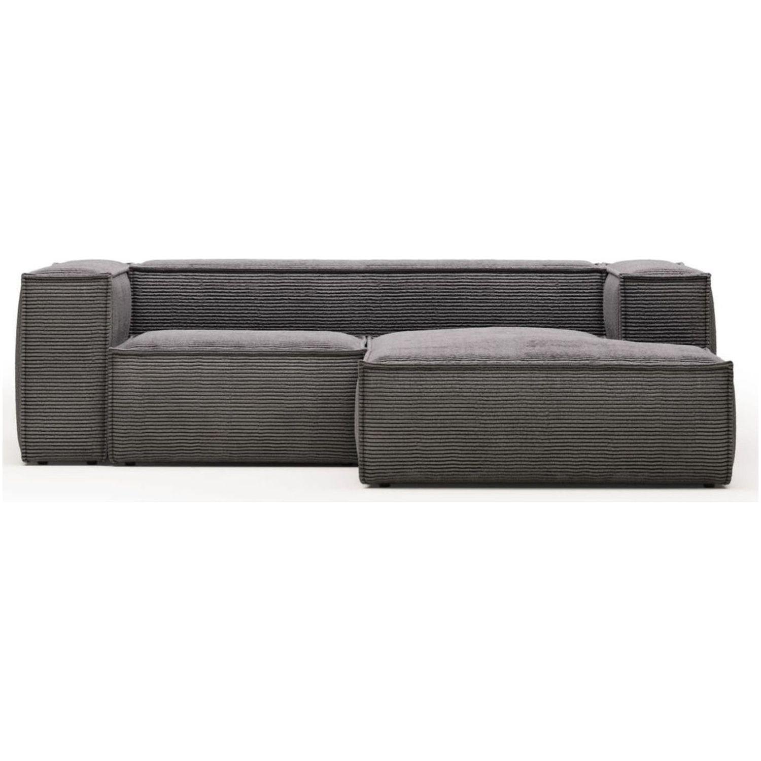 2-Sitzer-Ecksofa Blok mit dickem grauen Cord und Chaiselongue rechts 240x174 FSC Mix Credit