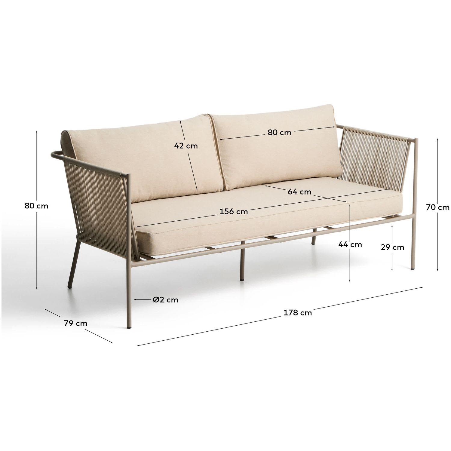 Gartensofa 2-Sitzer-Outdoor Zivia Seil ecru verzinkter Stahl taupe 178