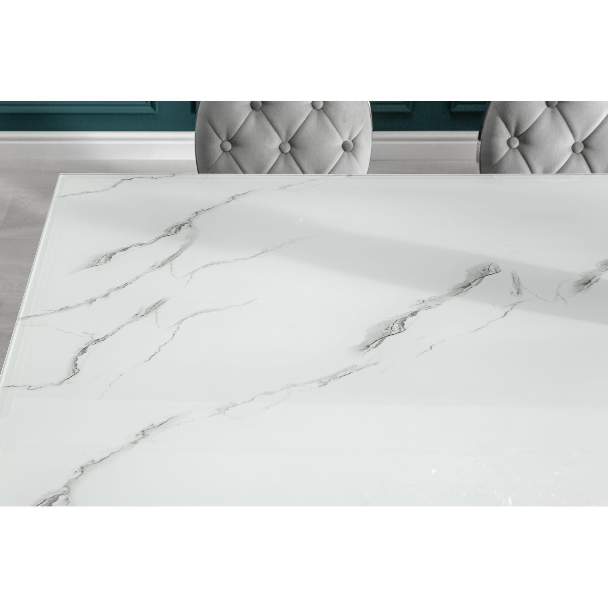 Design Esstisch Pomp Glas Marmor-Optik Gestell Edelstahl silber - Grösse: 180x90
