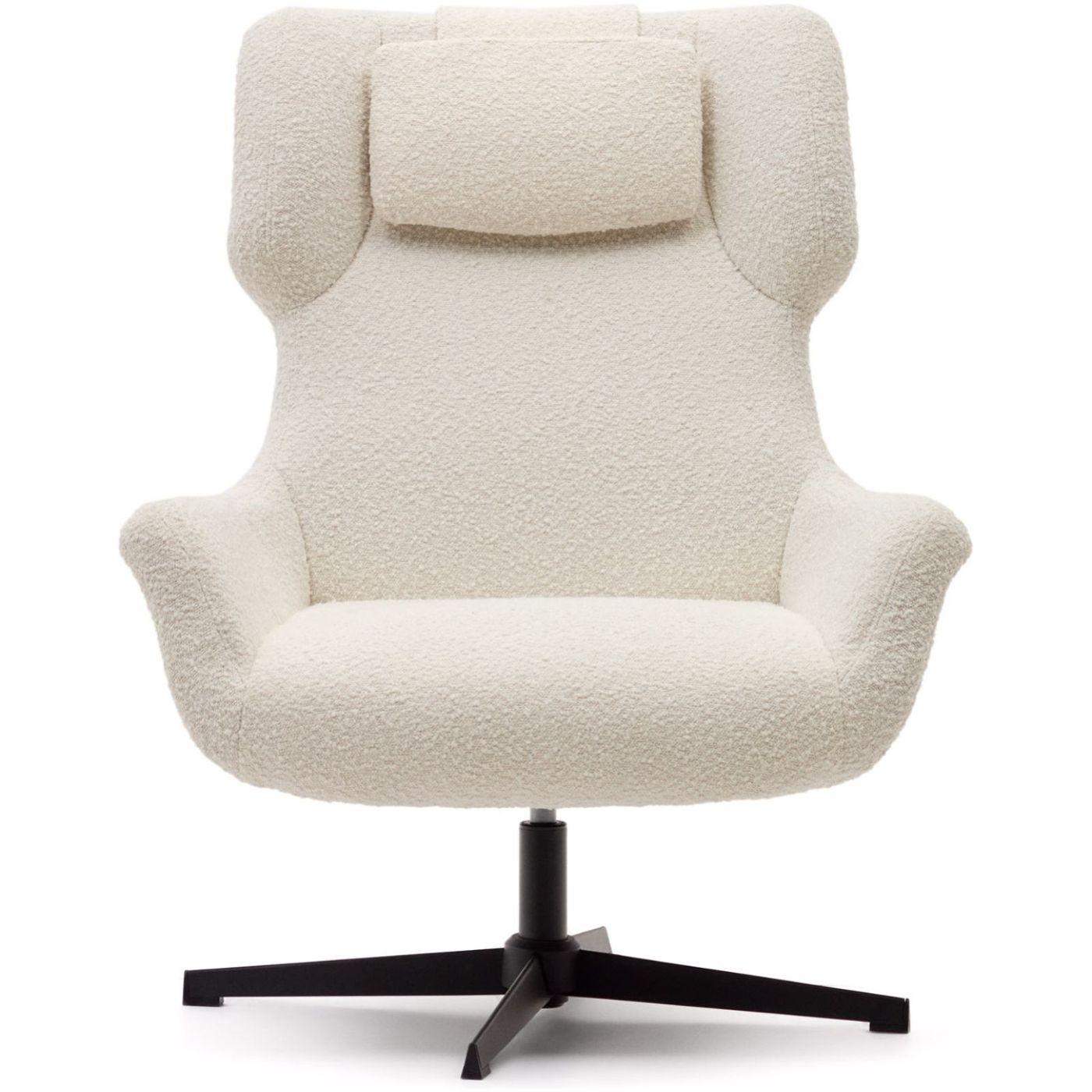Relaxsessel drehbar Zalina Bouclé Stoff weiss Stahl schwarz