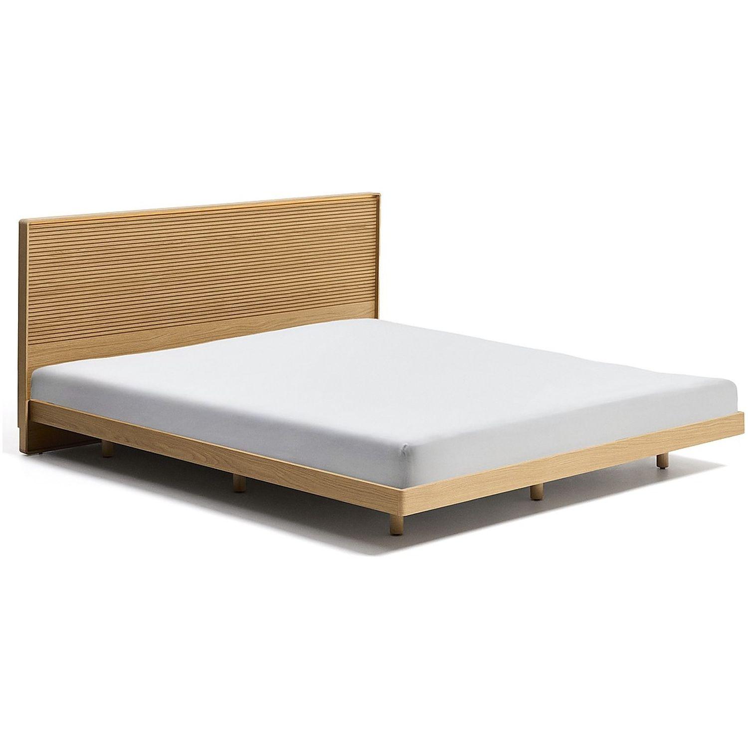 Bett Norlen aus Eichenfurnier mit naturfarbenem Finish und LED-Licht für Matratzen 180x200 FSC Mix Credit
