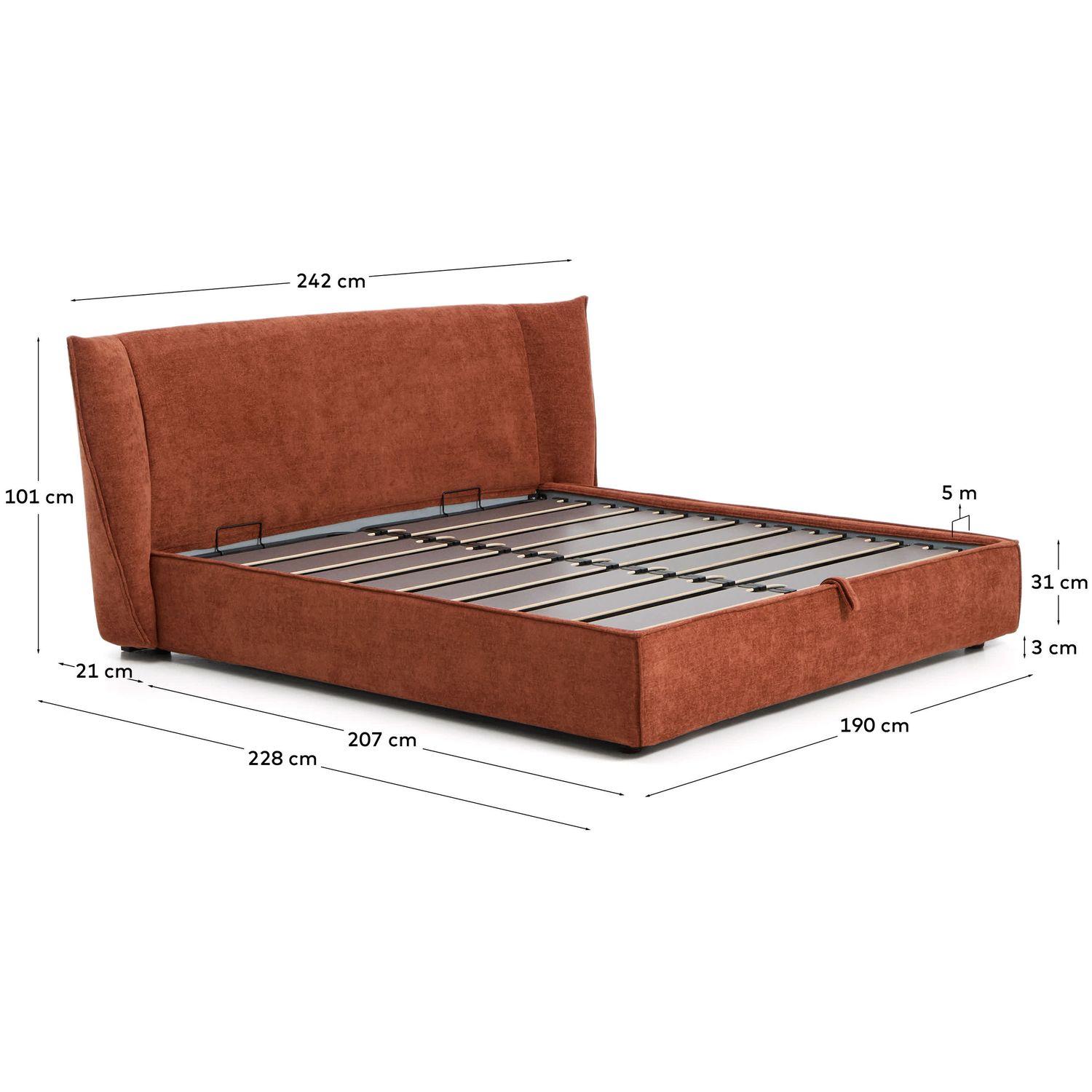 Abziehbares Polsterbett Arvian Chenille Stoff terrakotta mit Klappbettkasten - Grösse: 180x200