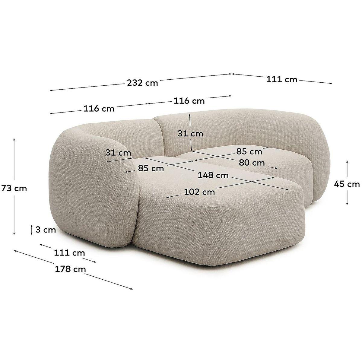 2-Sitzer-Modularsofa Martina mit Chenille und Chaiselongue links in Steinton 230 cm