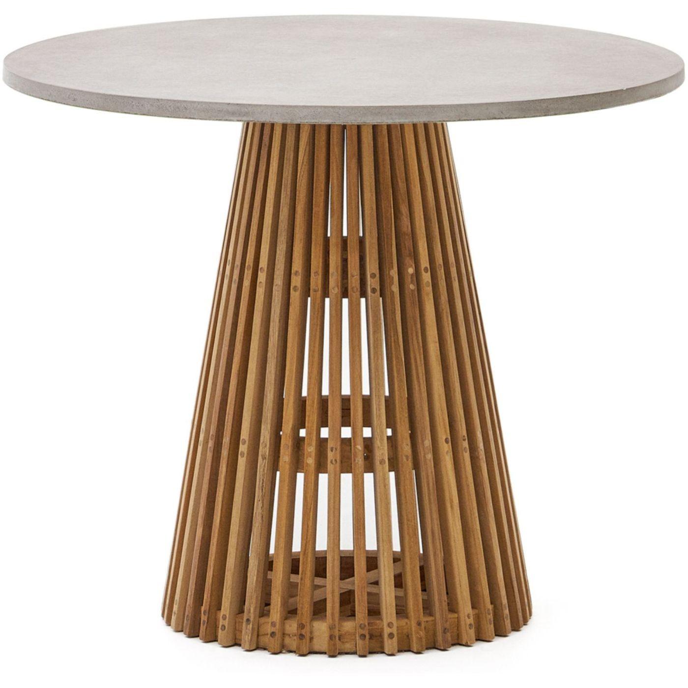 Alcaufar Outdoor Tisch rund aus massivem Teakholz und grauem Zement Ø 90 cm