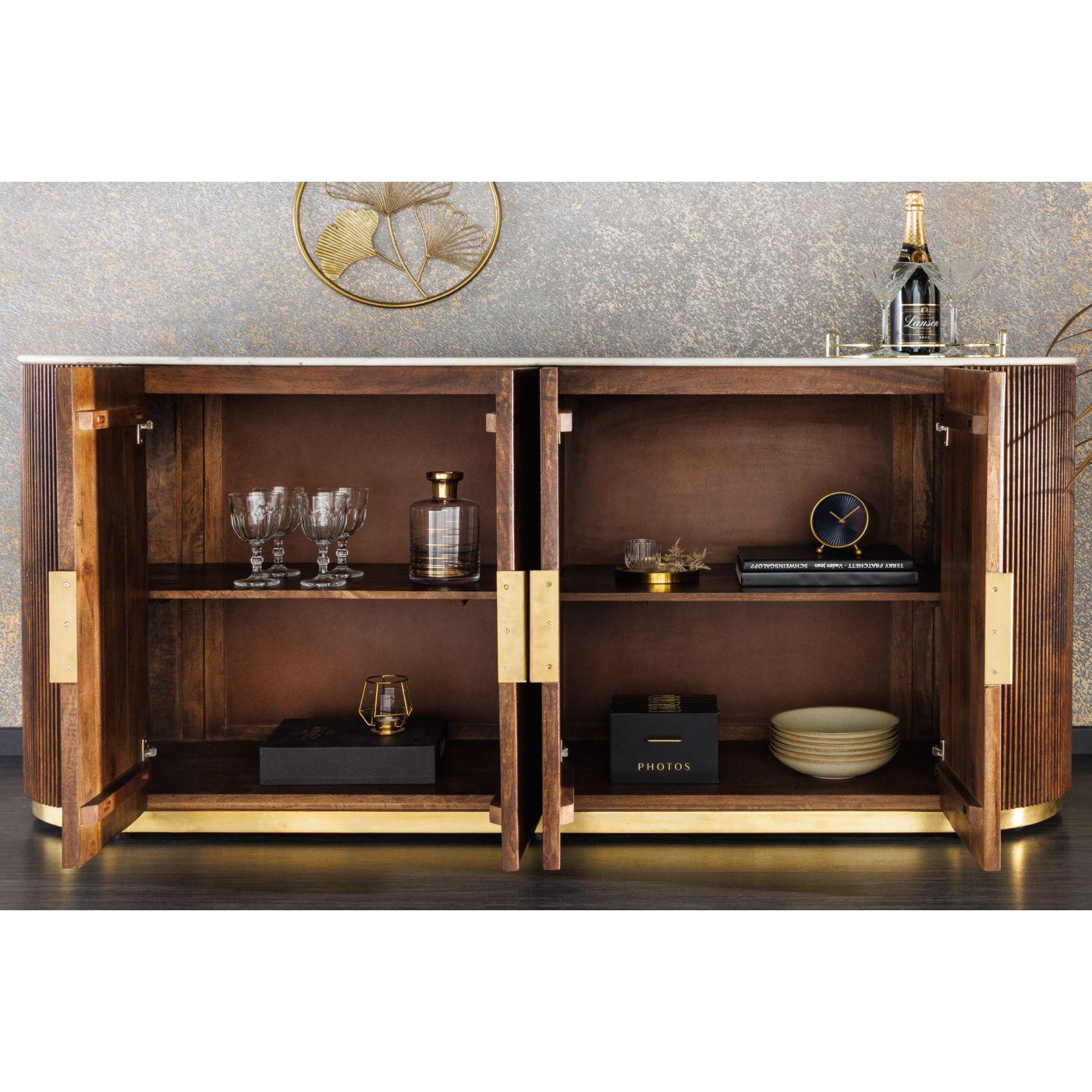 Sideboard abgerundet Cazeno Gold Marmor weiss Mangoholz braun 180