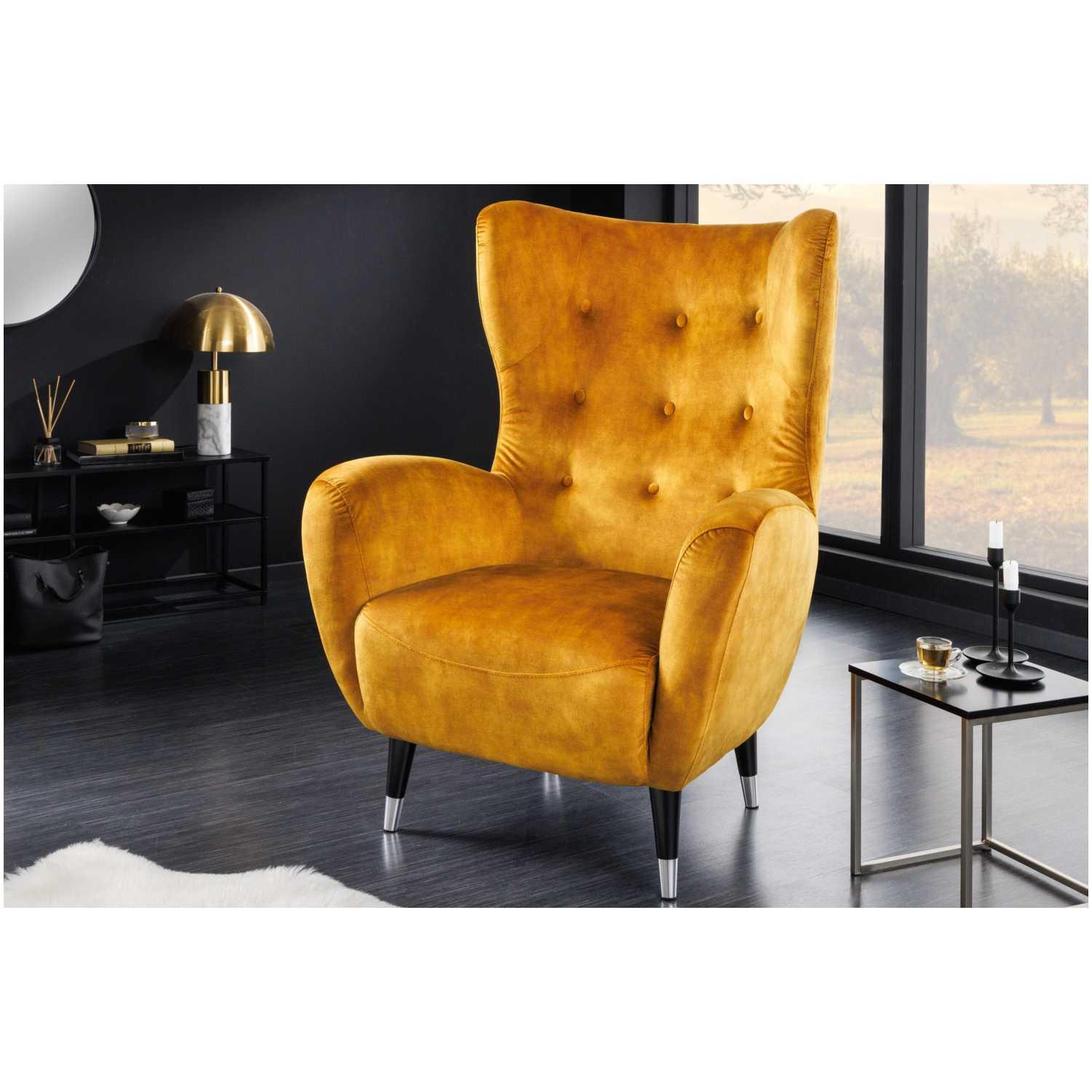 Ohrensessel Bobby Velvet Stoff senfgelb