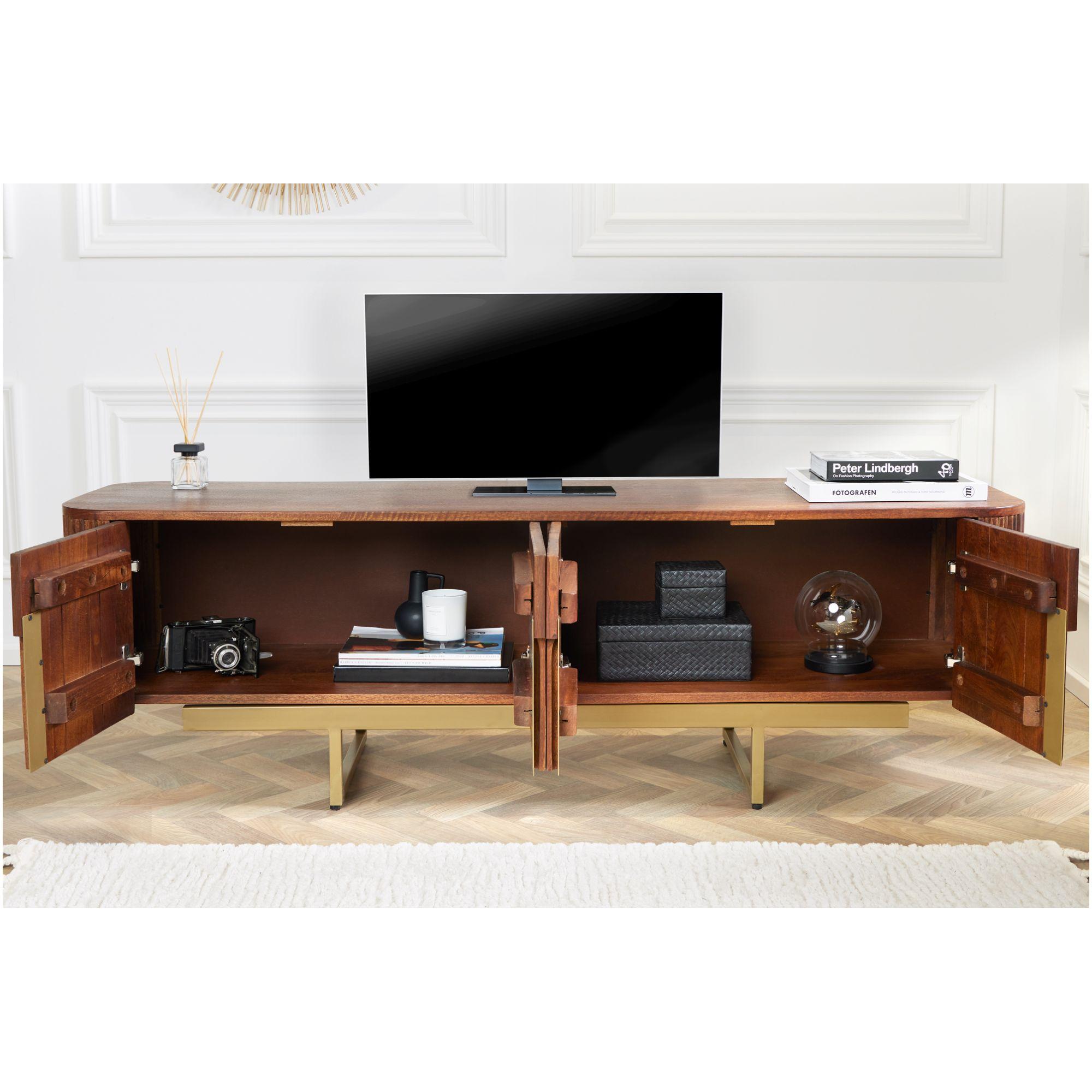 TV Board Lowboard abgerundet Cazeno Gold Mangoholz braun 160