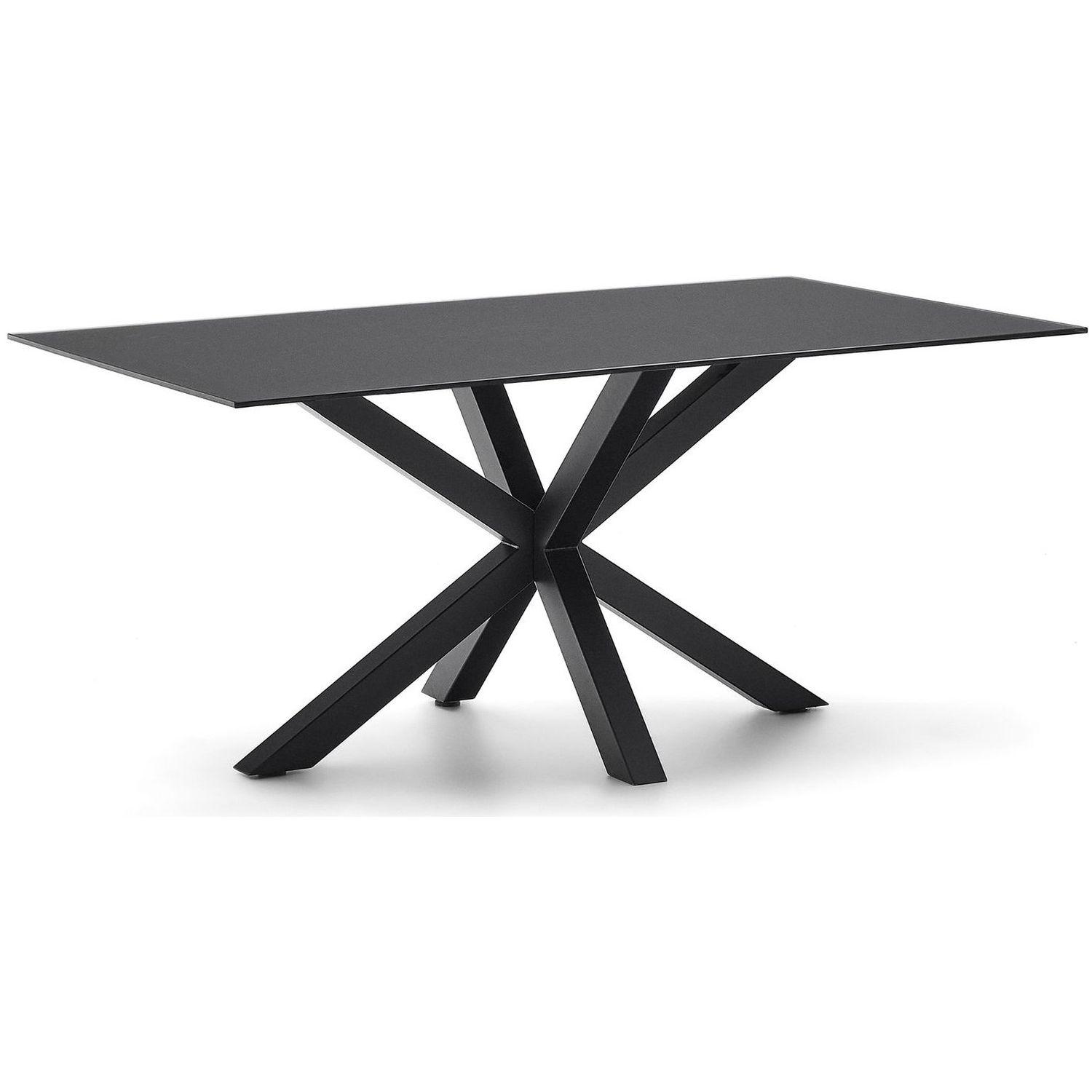 Argo runder Tisch aus schwarzem Glas mit schwarzen Stahlbeinen 160 x 90 cm
