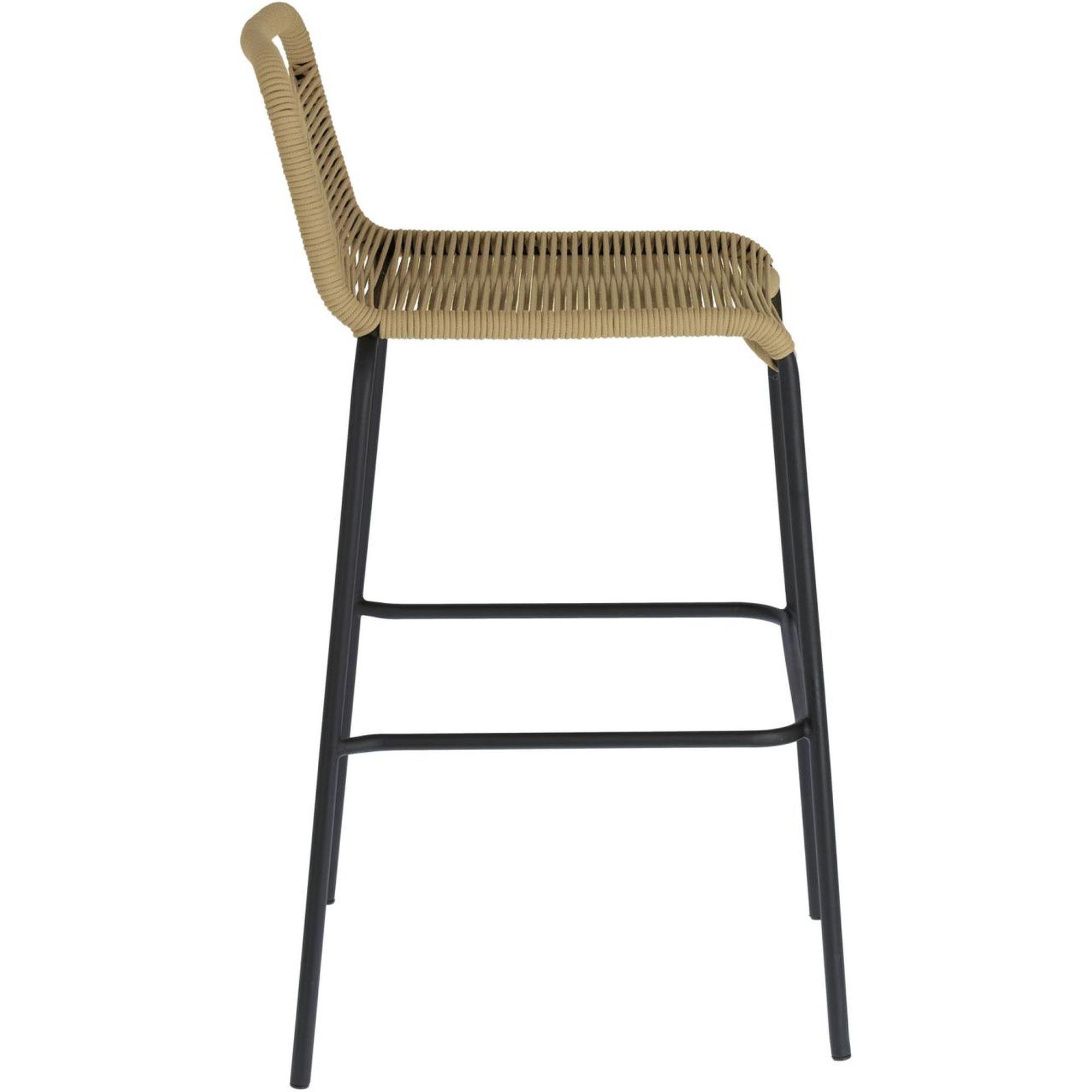 Barhocker Outdoor Garten Lambton aus braunem Seil und Stahl mit schwarzem Finish Höhe 74 cm