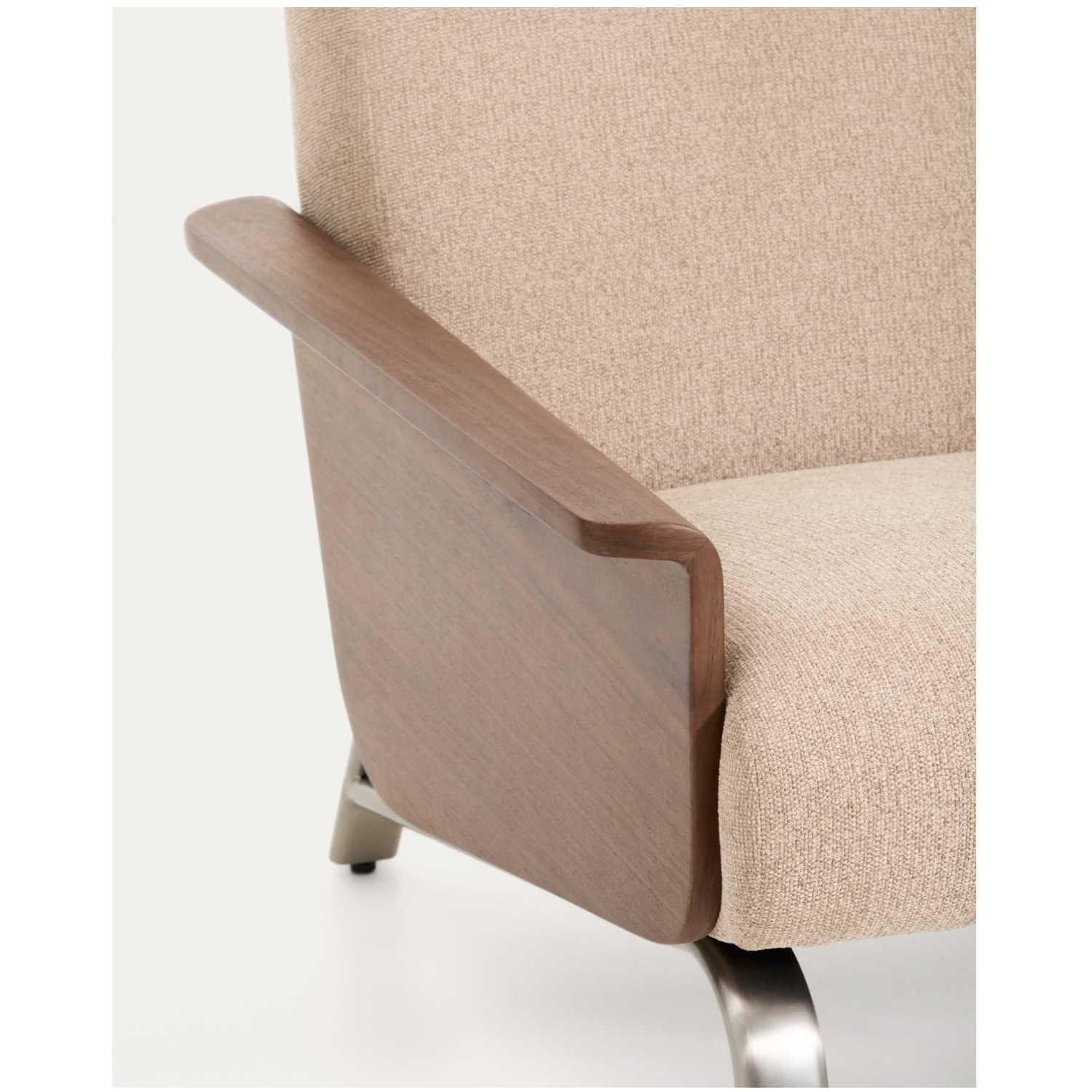 2-Sitzer-Sofa Amsen Nussbaumfurnier Chenille Stoff hellbraun Beine Edelstahl gebürstetet 150 FSC 100%