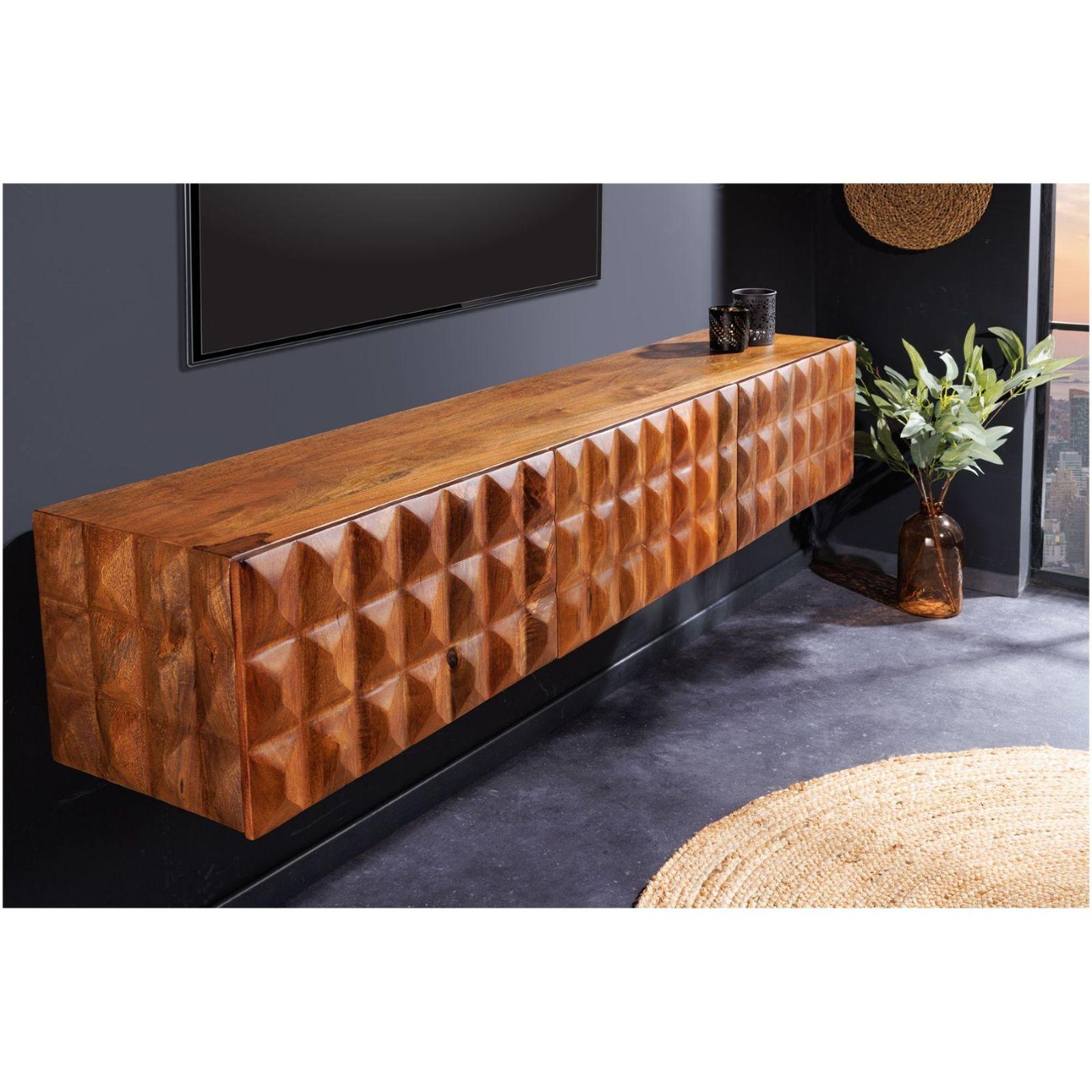 TV Wand Hängeschrank Vintage Cuben 160 braun Mangoholz