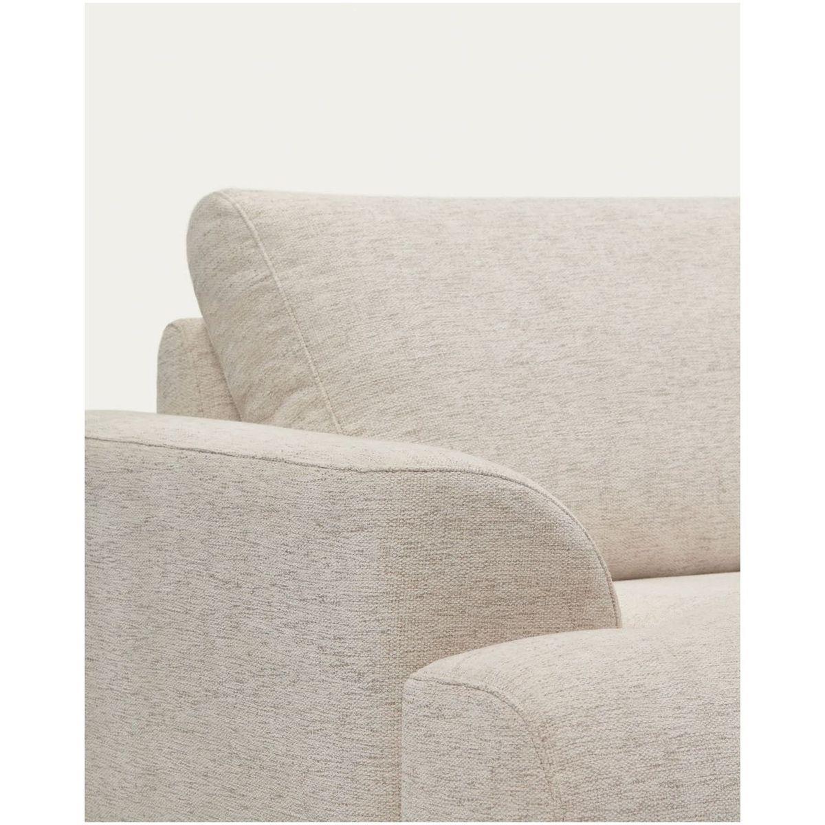 2-Sitzer-Sofa Karin aus beiger Chenille mit Beinen aus massivem Buchenholz walnussfarbig