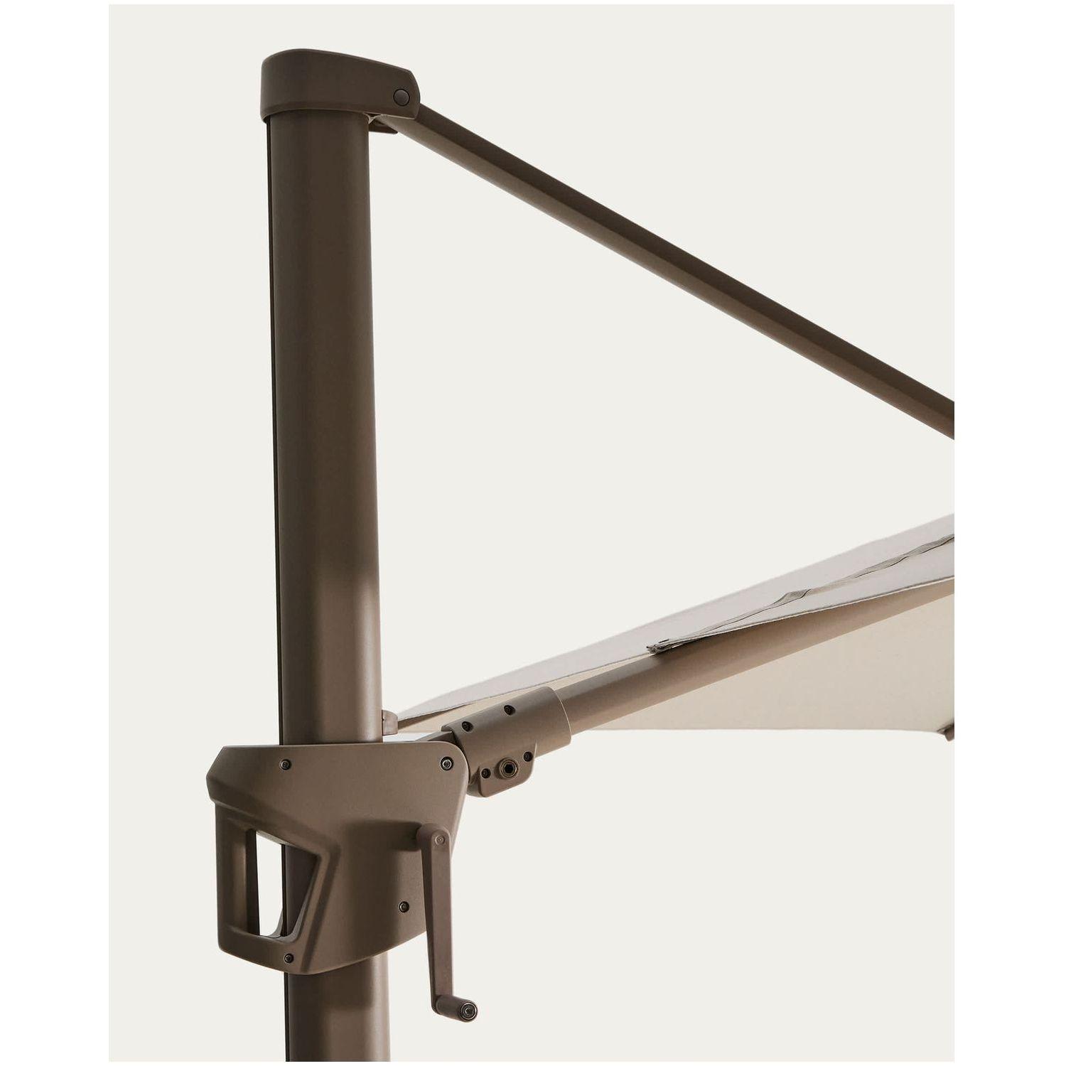 Exzentrischer Sonnenschirm Noli in Beige mit taupefarbenem Aluminiumgestell 300x420