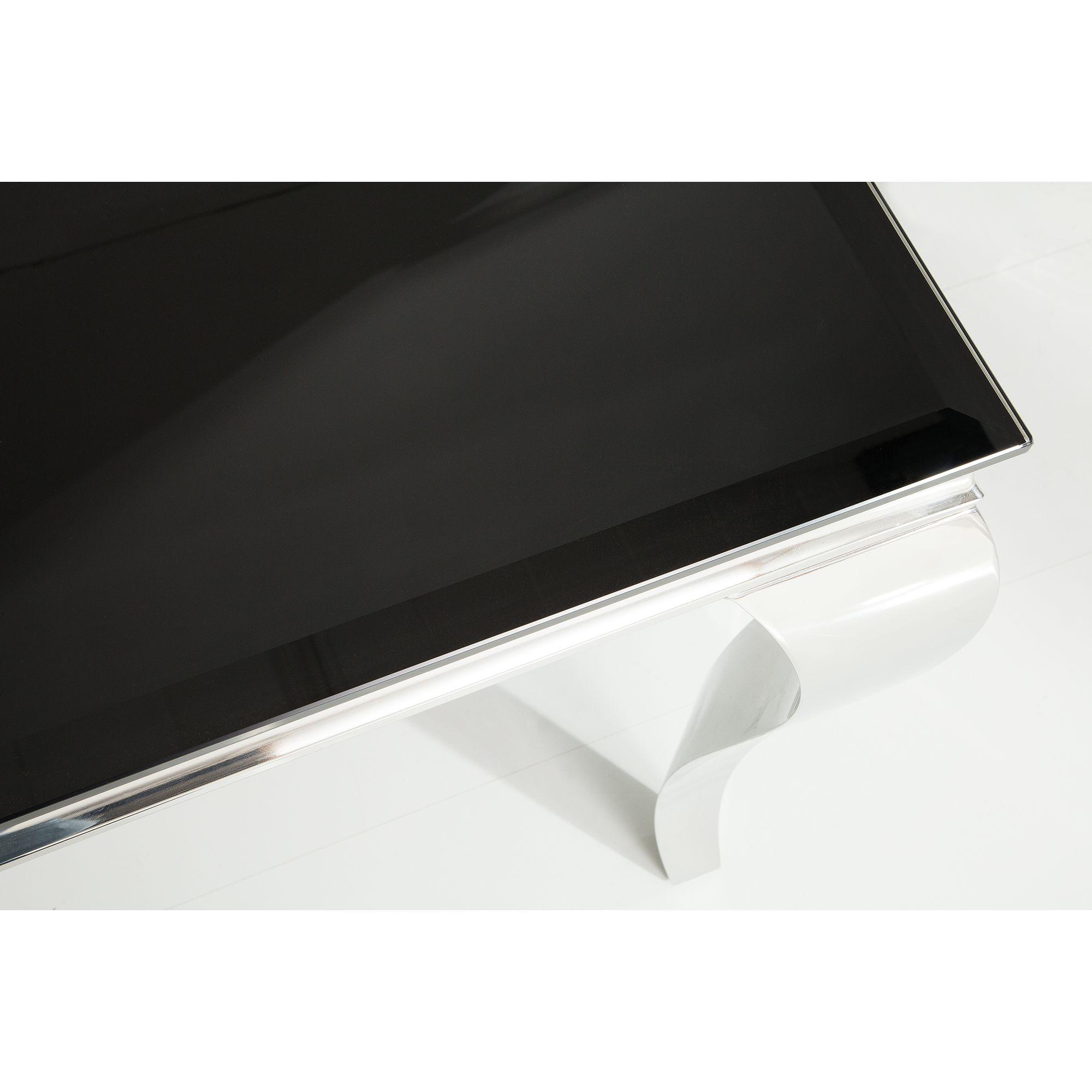 Design Esstisch Pomp Glas schwarz Gestell Edelstahl silber - Grösse: 180x90