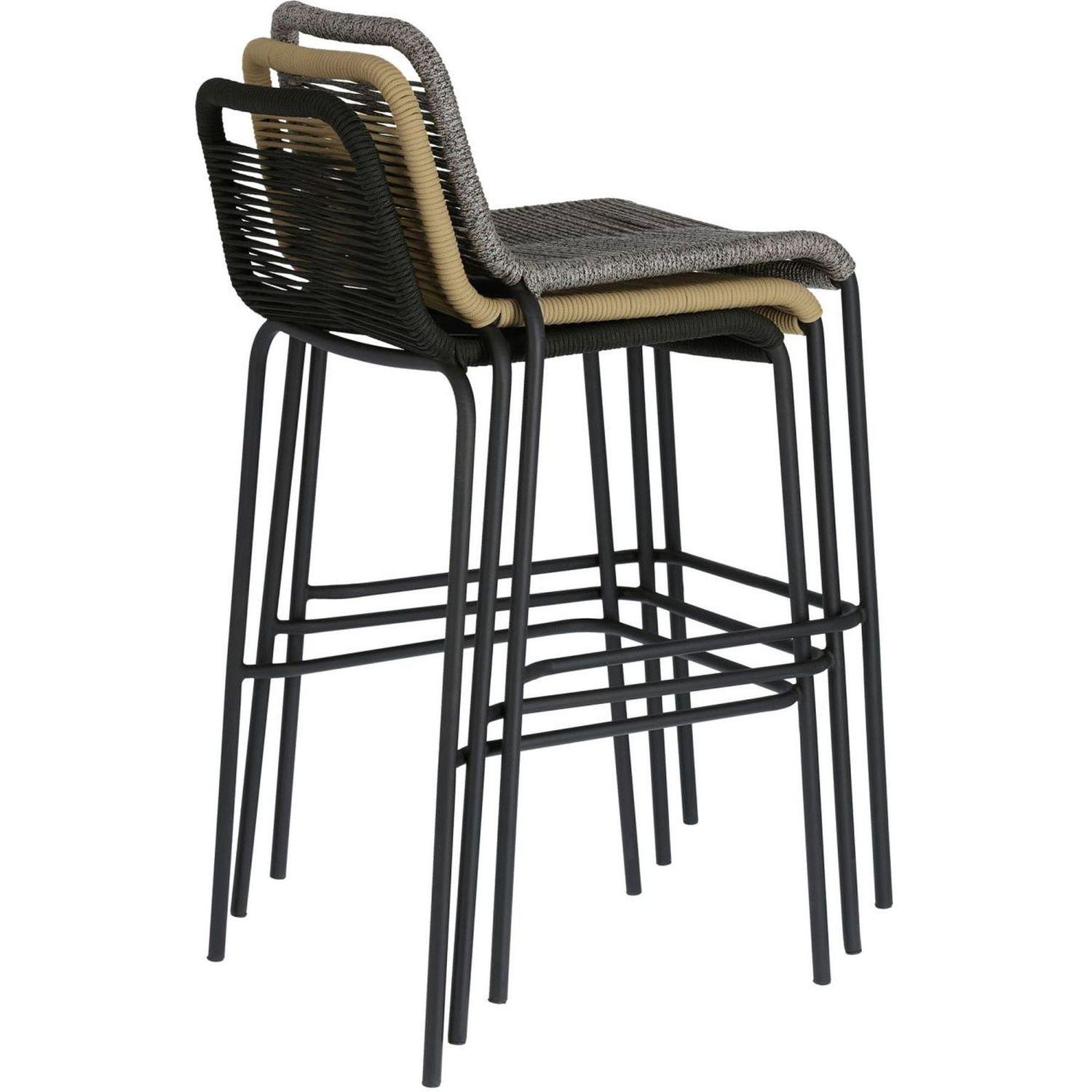 Barhocker Outdoor Garten Lambton aus schwarzem Seil und Stahl mit schwarzem Finish Höhe 74 cm