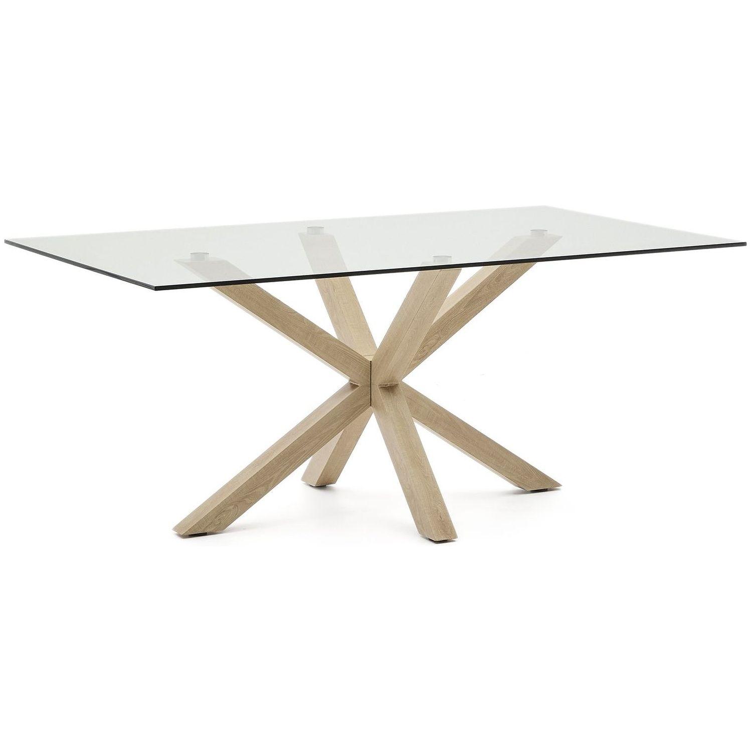 Argo Tisch aus Glas und Stahlbeine in Holzoptik 180 x 100 cm