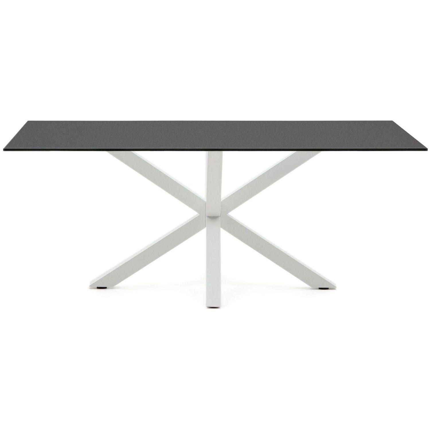Argo Tisch aus schwarzem Glas und Beinen aus weissem Stahl 200 x 100 cm