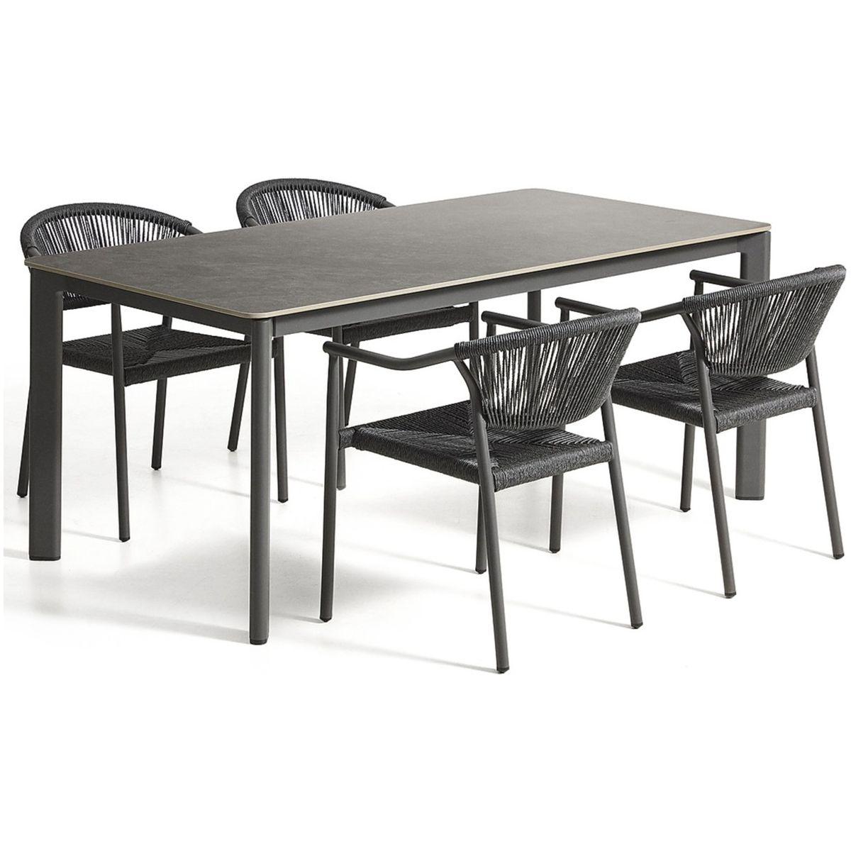 Garten Tischset Anafi Keramik Aluminium graphitgrau 4 Stühle Livadia Aluminium graphitgrau 180x90