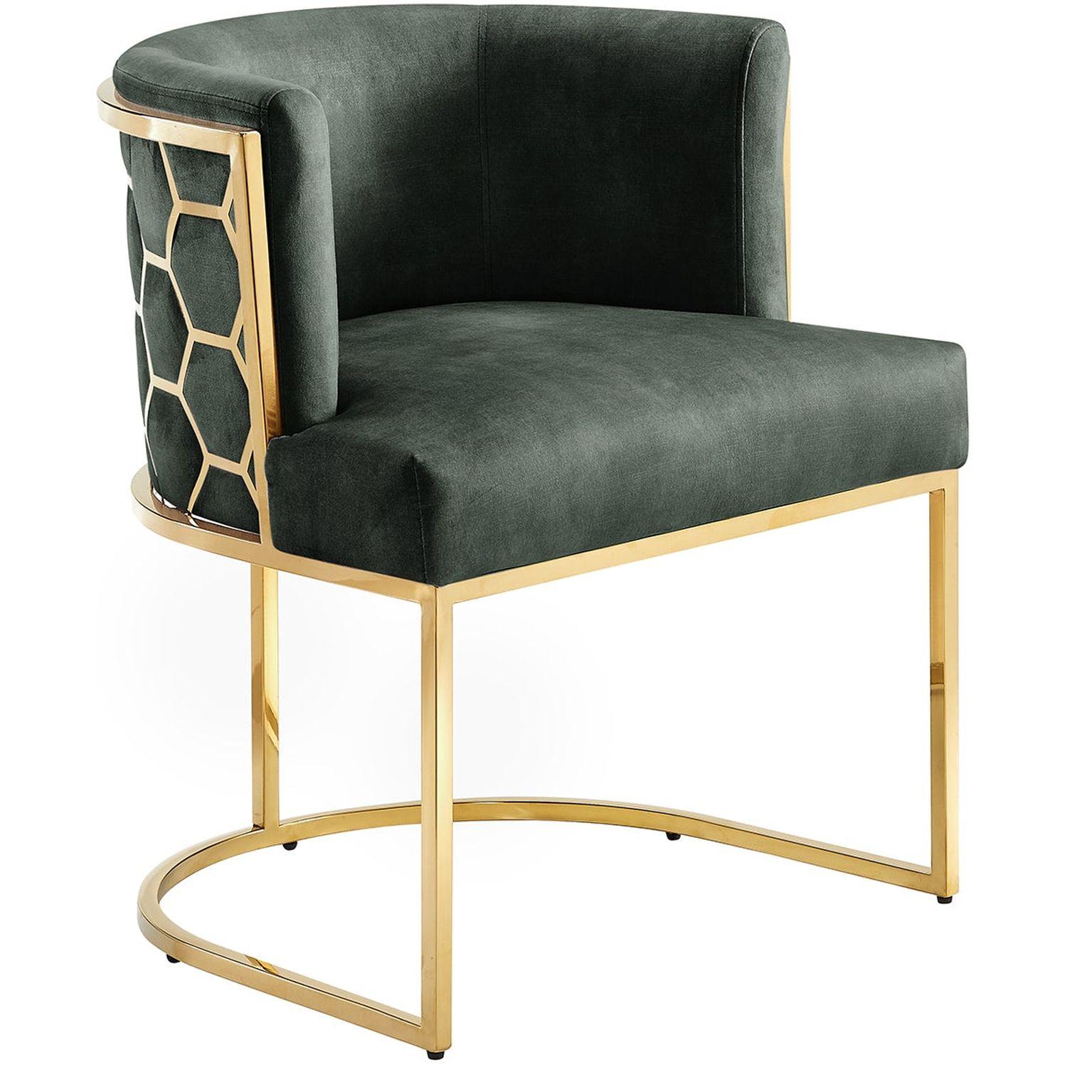 Design Armlehnstuhl Monaco Samt Stoff grün Edelstahl gold