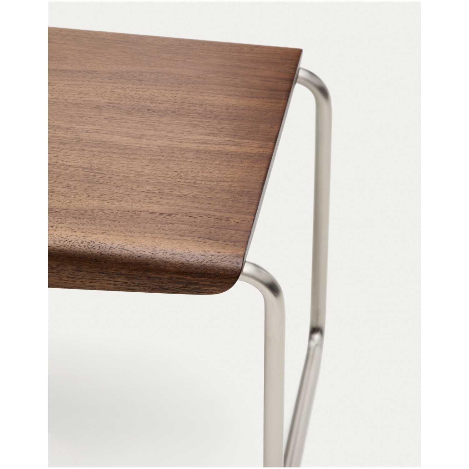 Holzbank Couchtisch Tarsel Nussbaumfurnier FSC 100% Gestell Edelstahl gebürstet 142cm