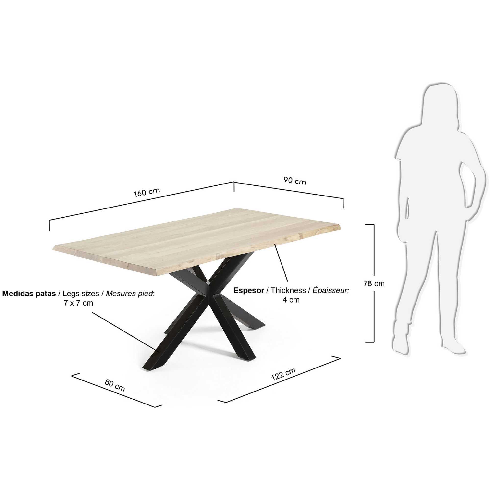 Argo Tisch Eichenfurnier m. gebleichtem Finish Stahlbeine m. schwarzem Finish 160x90